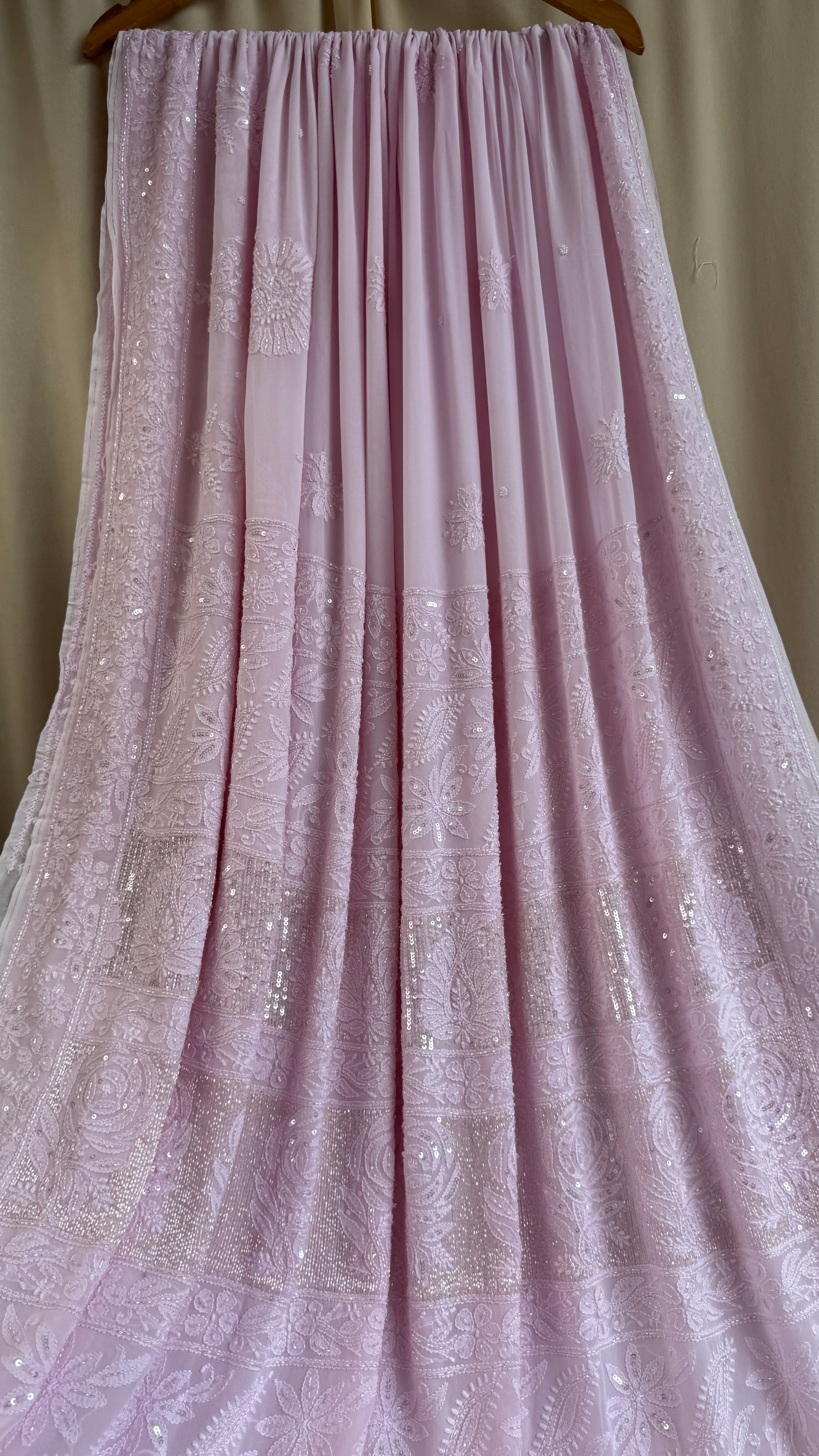 Viscose Chikankari saree with Pearl embellishments - Pink