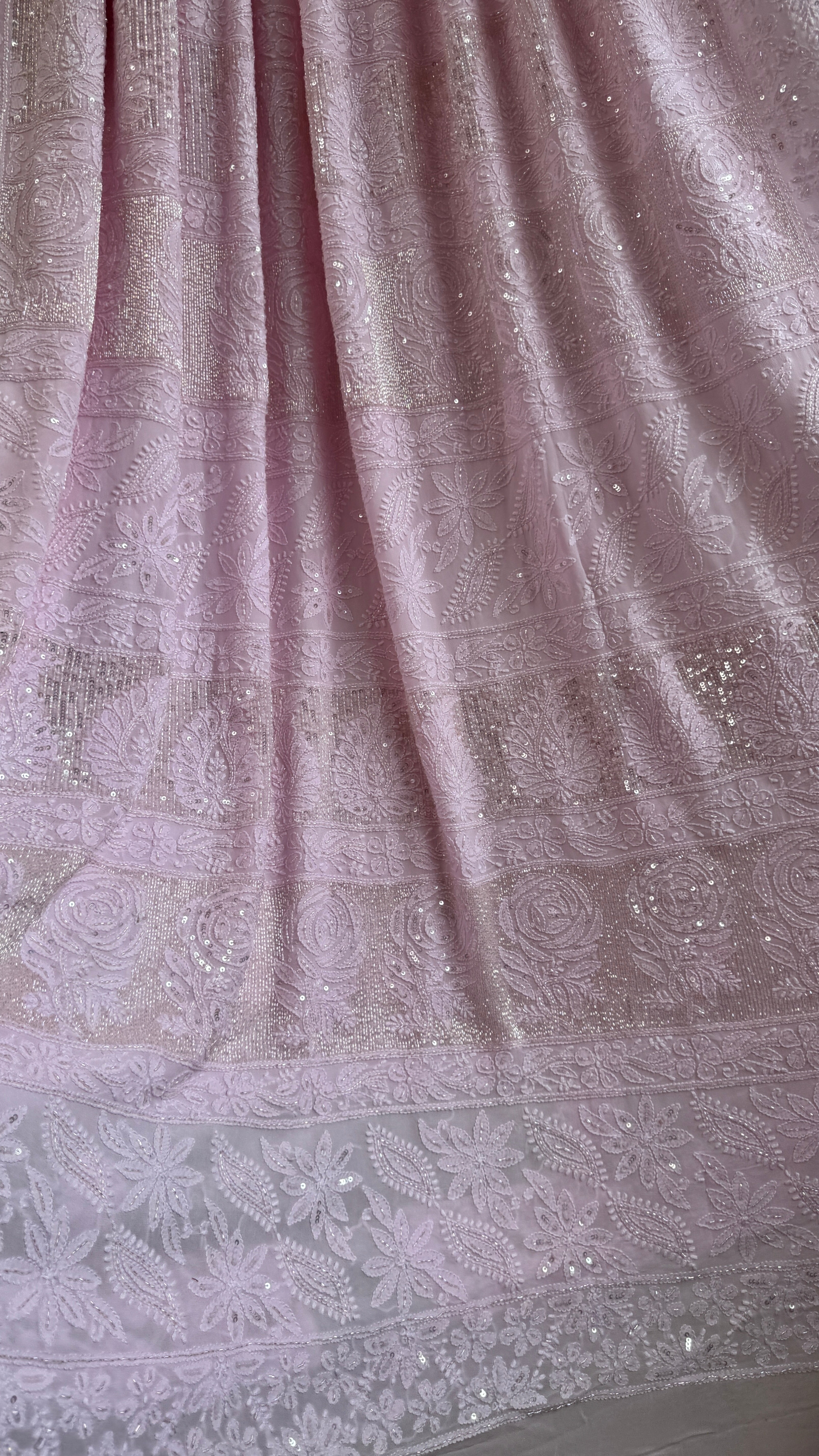 Viscose Chikankari saree with Pearl embellishments - Pink