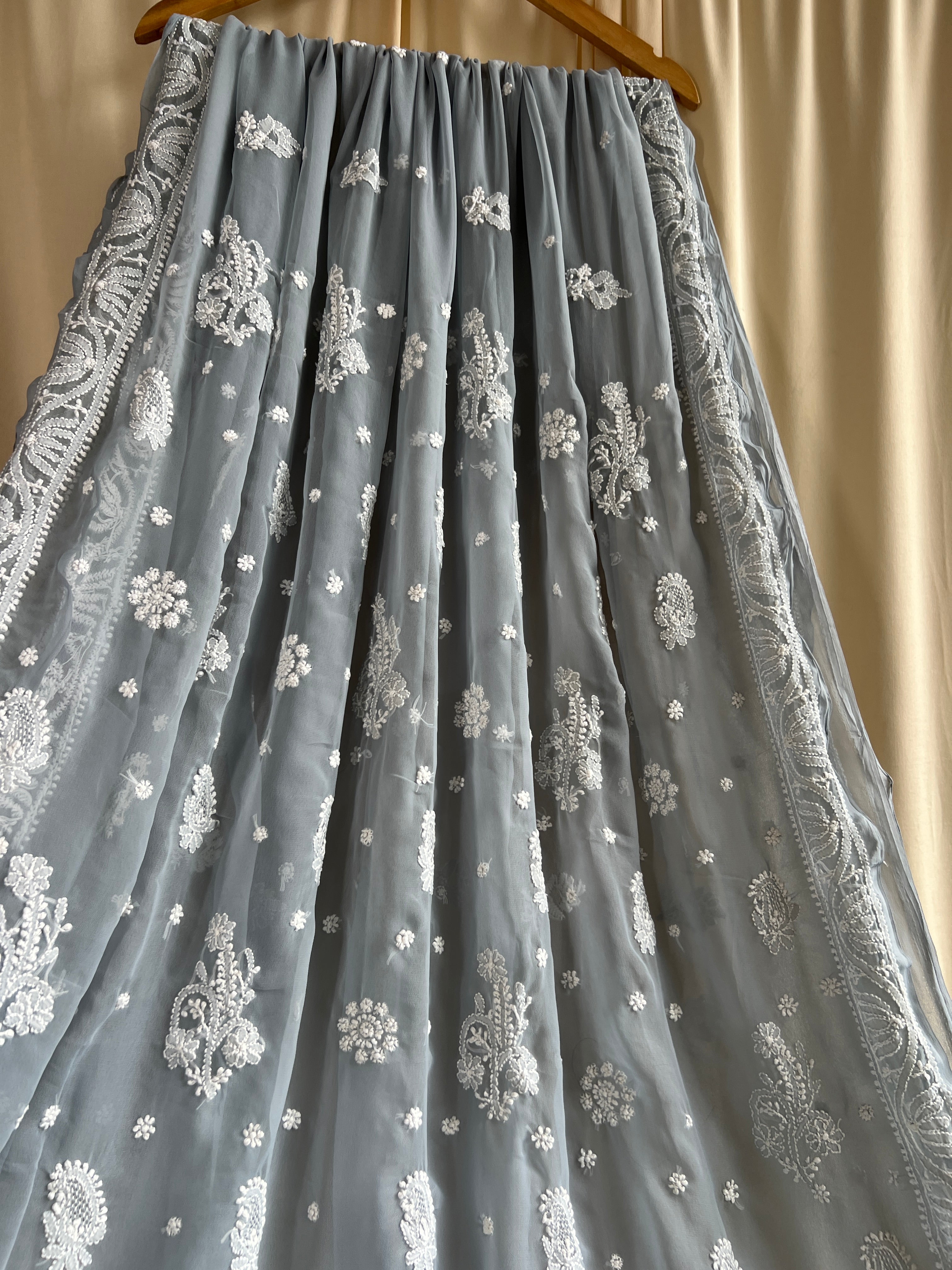 Georgette Chikankari saree in Grey ARIAA CHIKANKARI 