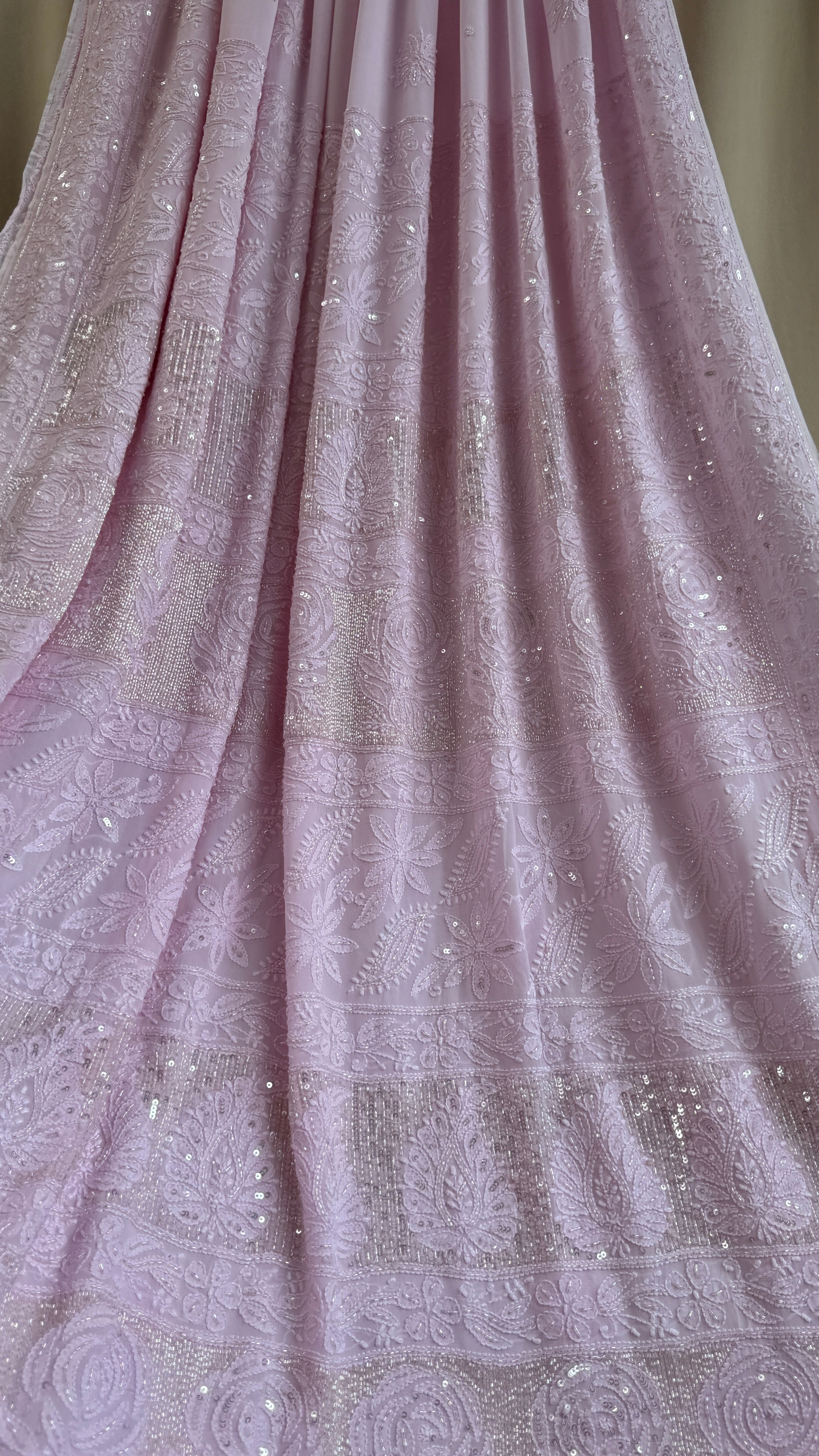 Viscose Chikankari saree with Pearl embellishments - Pink