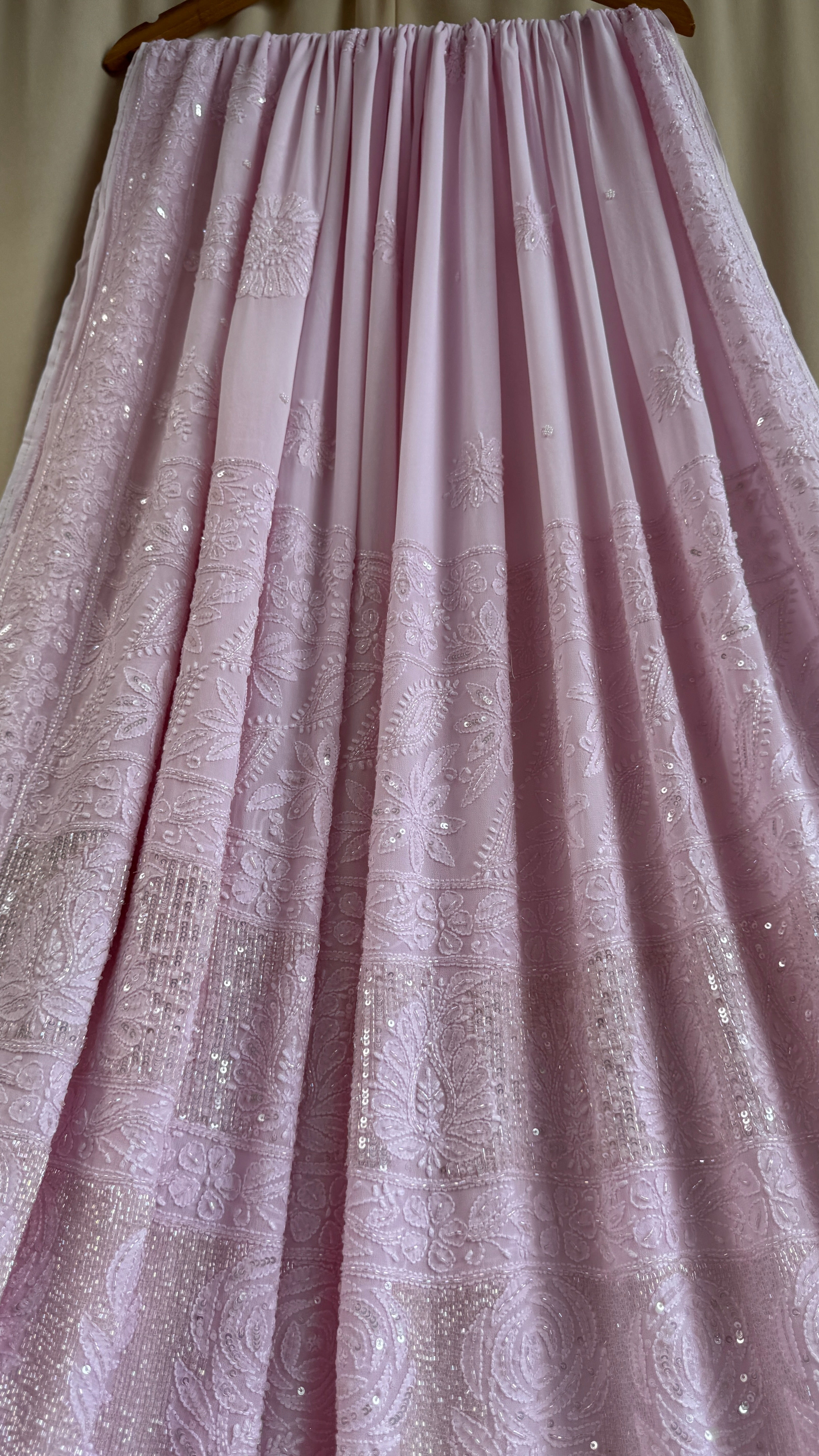 Viscose Chikankari saree with Pearl embellishments - Pink