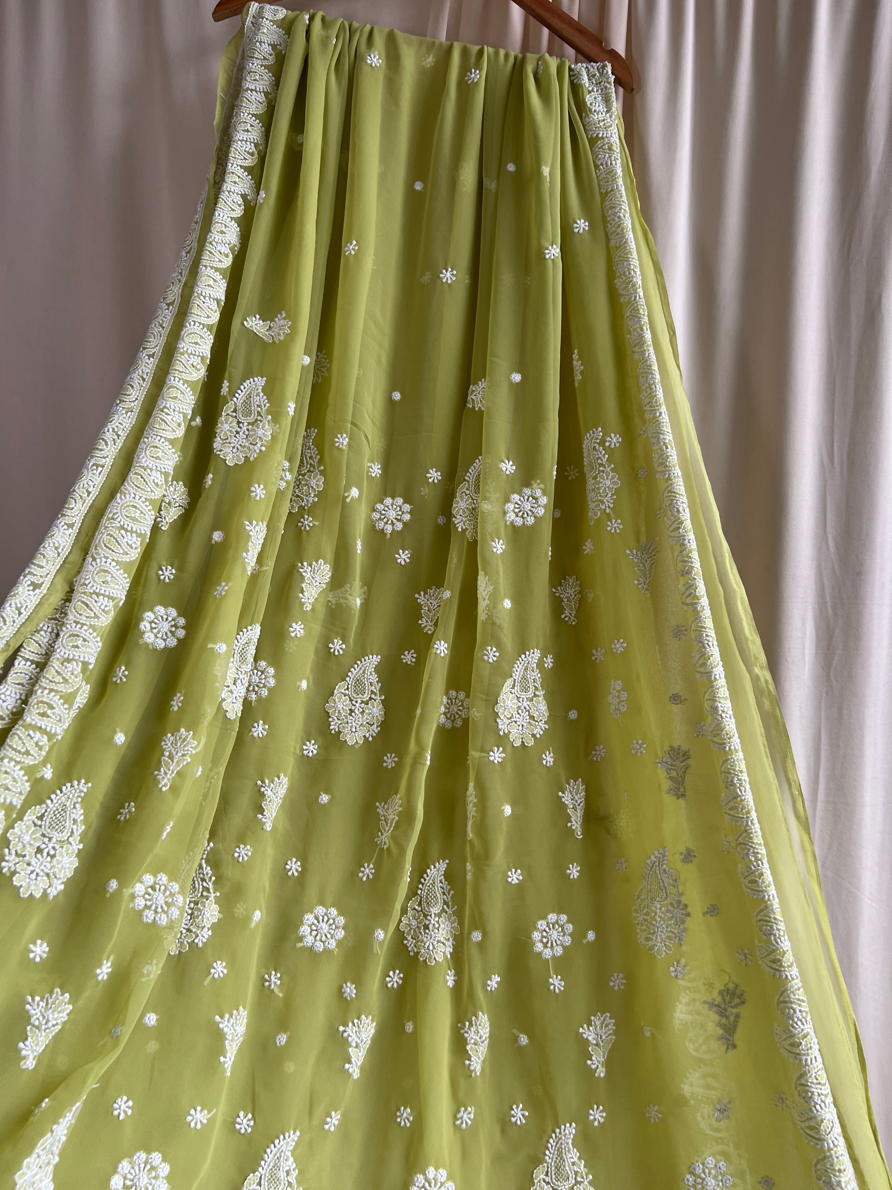Georgette Chikankari saree in Green ARIAA CHIKANKARI 