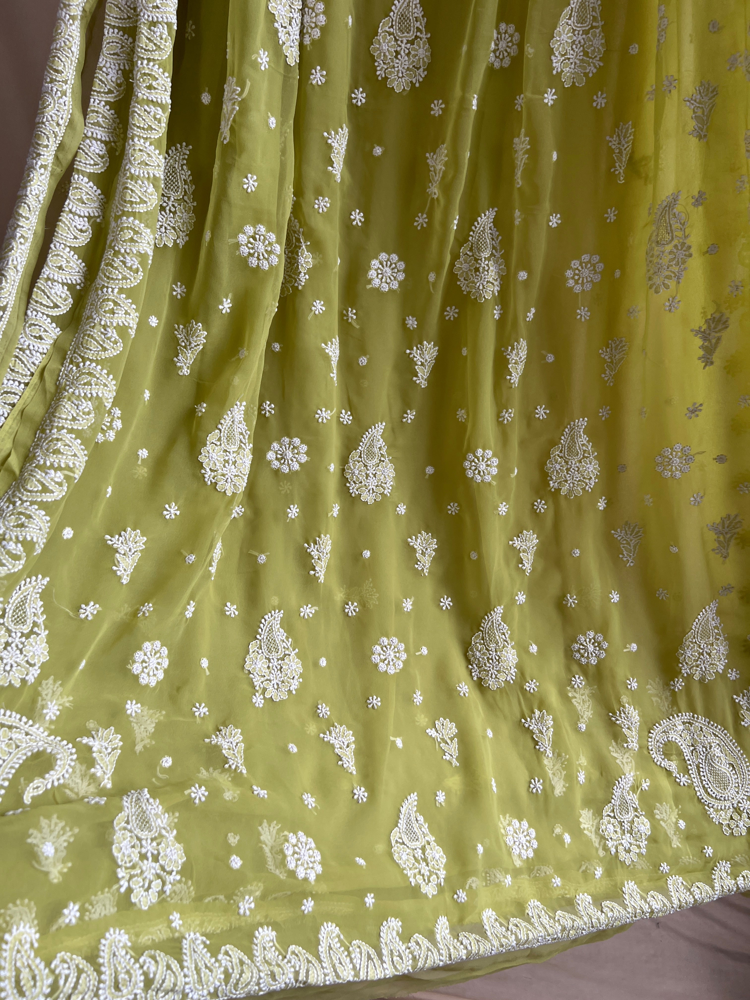 Georgette Chikankari saree in Green ARIAA CHIKANKARI 