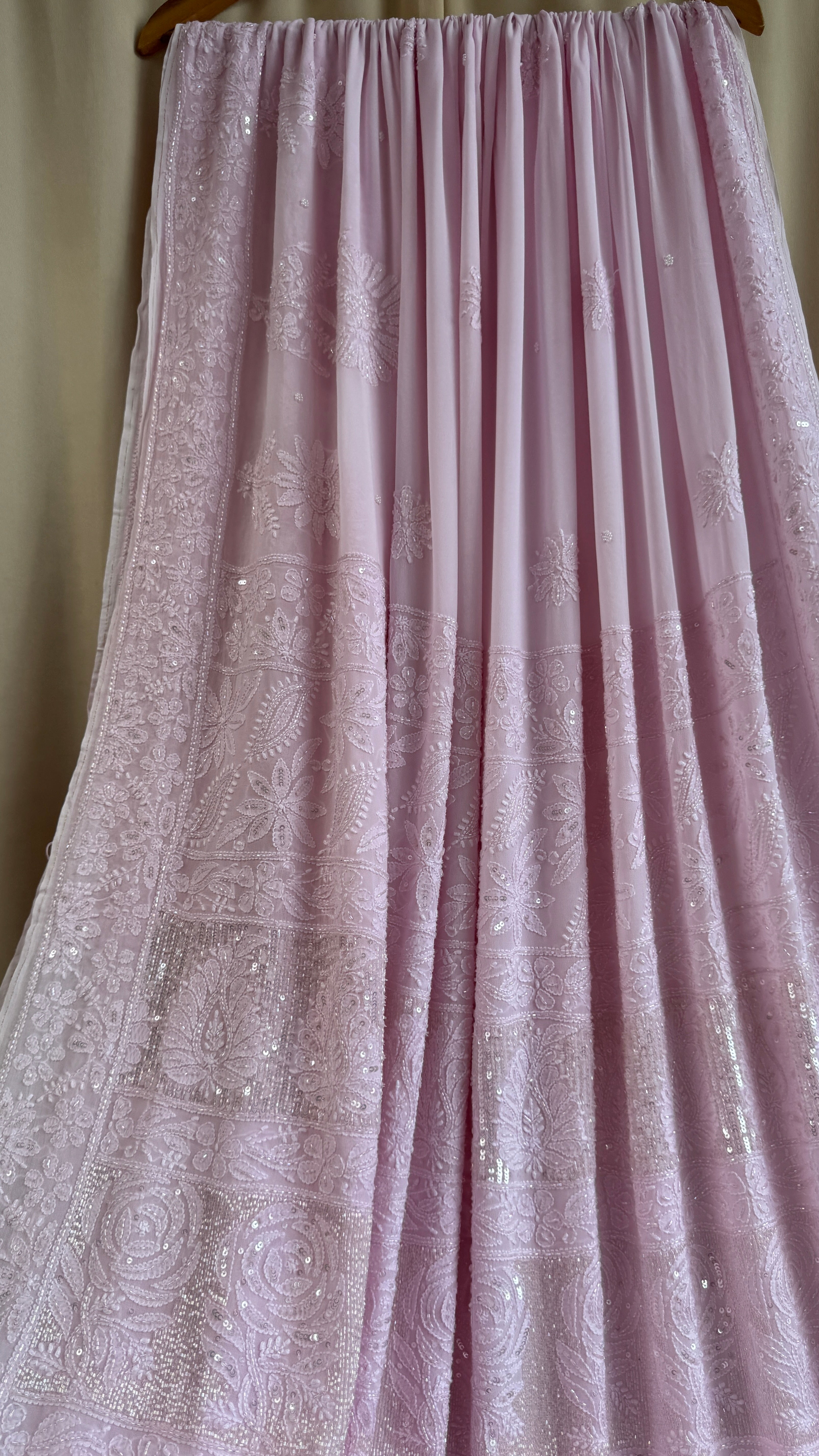 Viscose Chikankari saree with Pearl embellishments - Pink