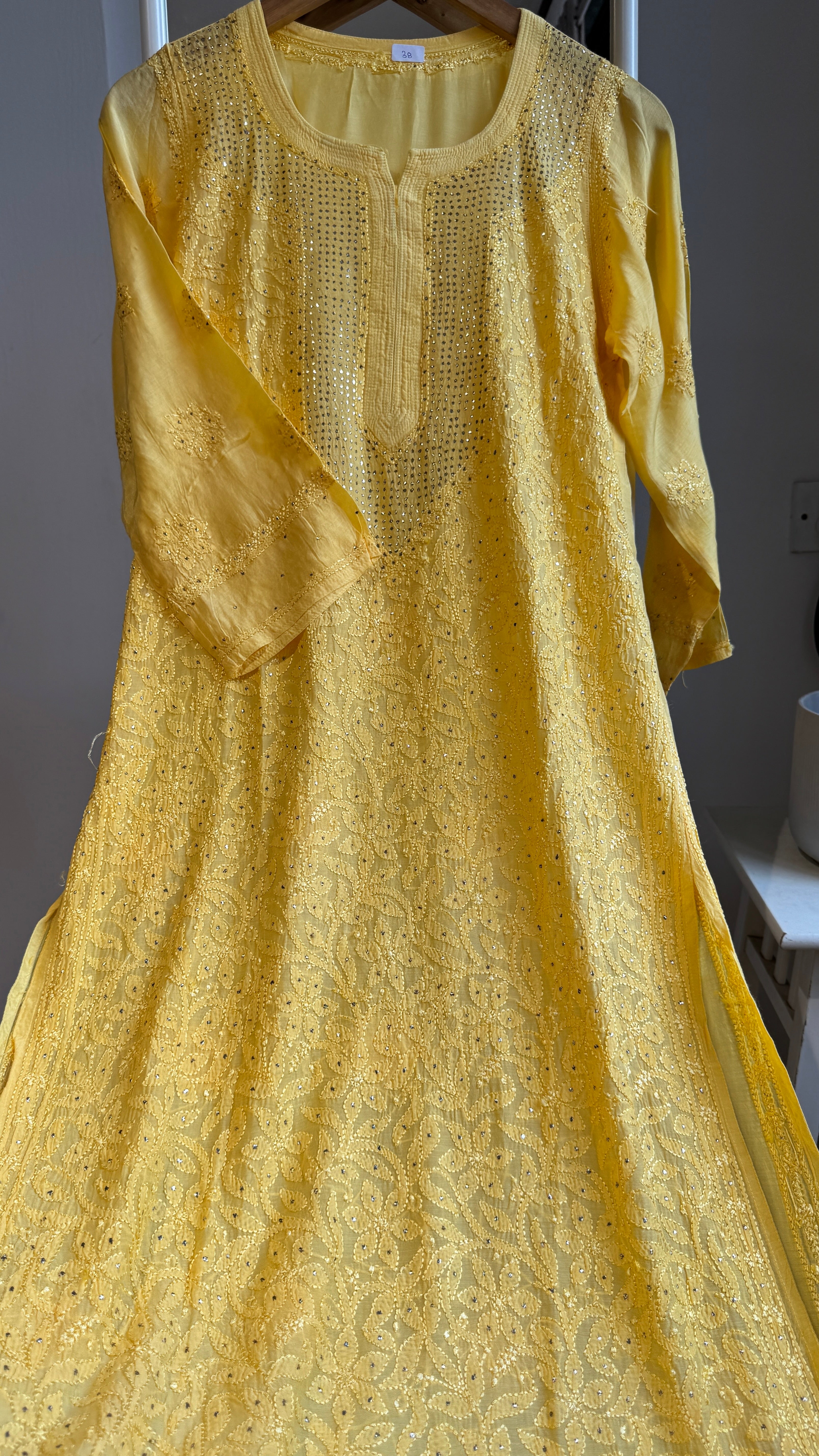 Muslin Chikankari Full Jaal Kurti with Mukaish work - Yellow - Aayat Collection