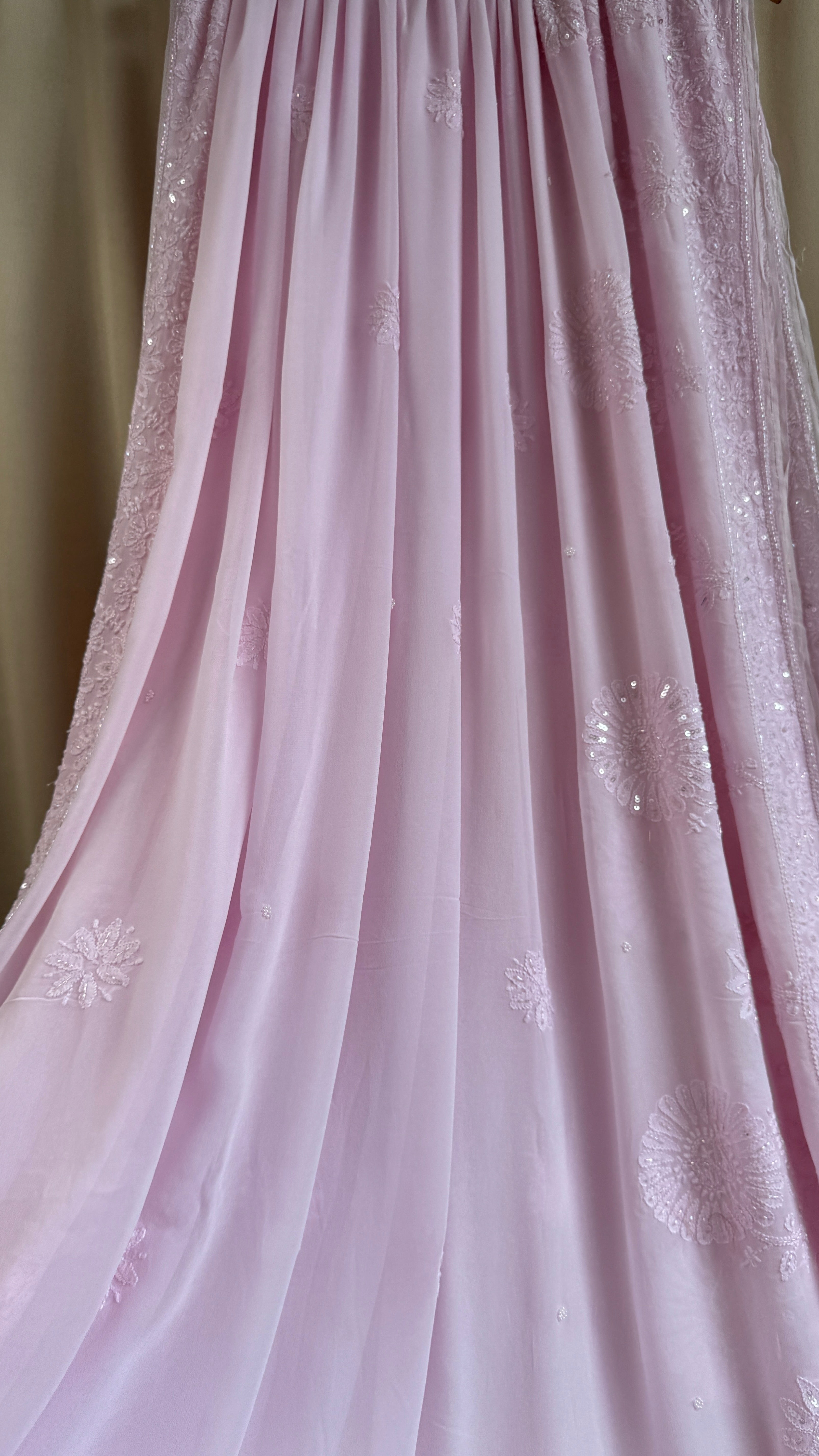 Viscose Chikankari saree with Pearl embellishments - Pink