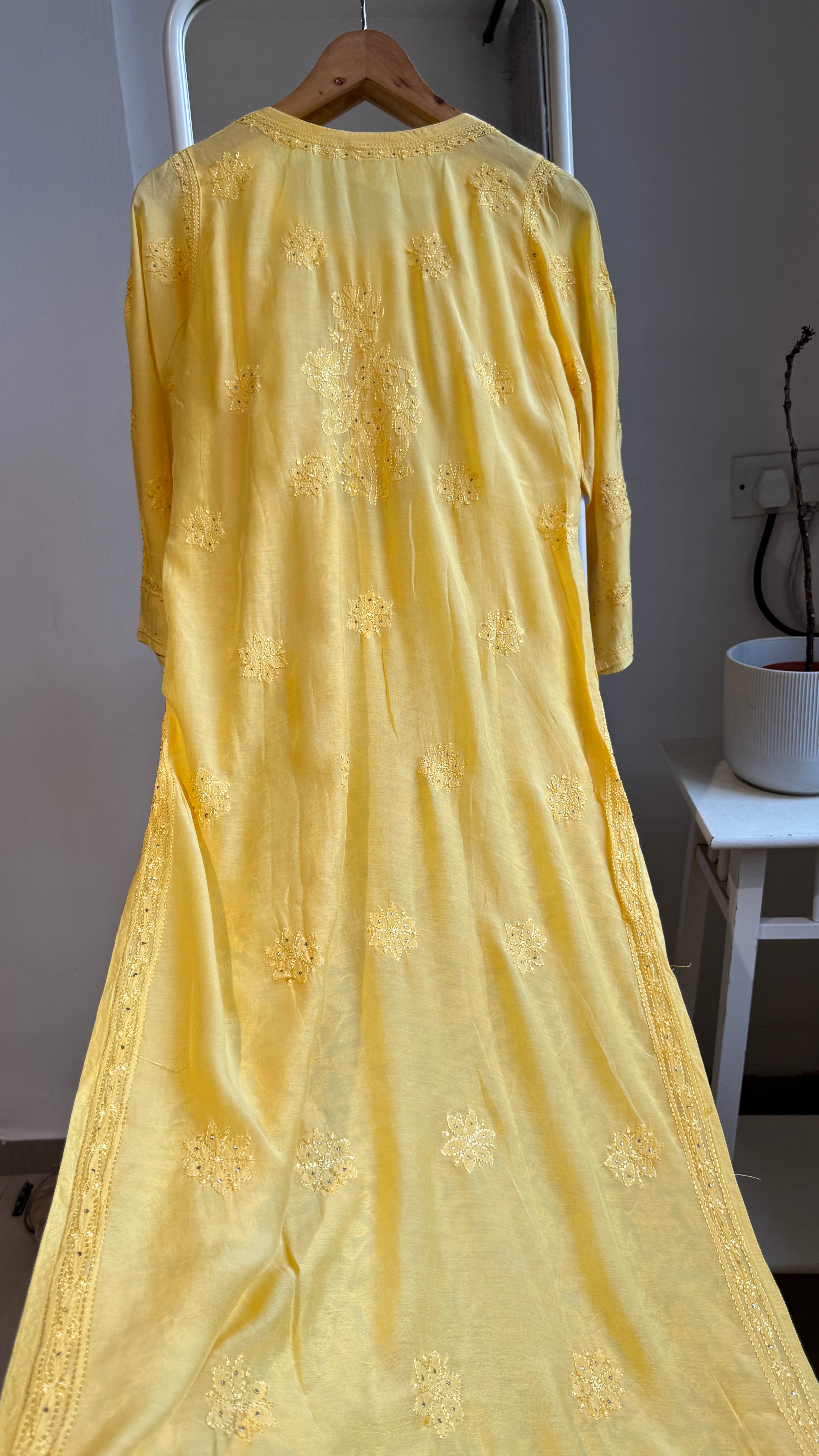 Muslin Chikankari Full Jaal Kurti with Mukaish work - Yellow - Aayat Collection