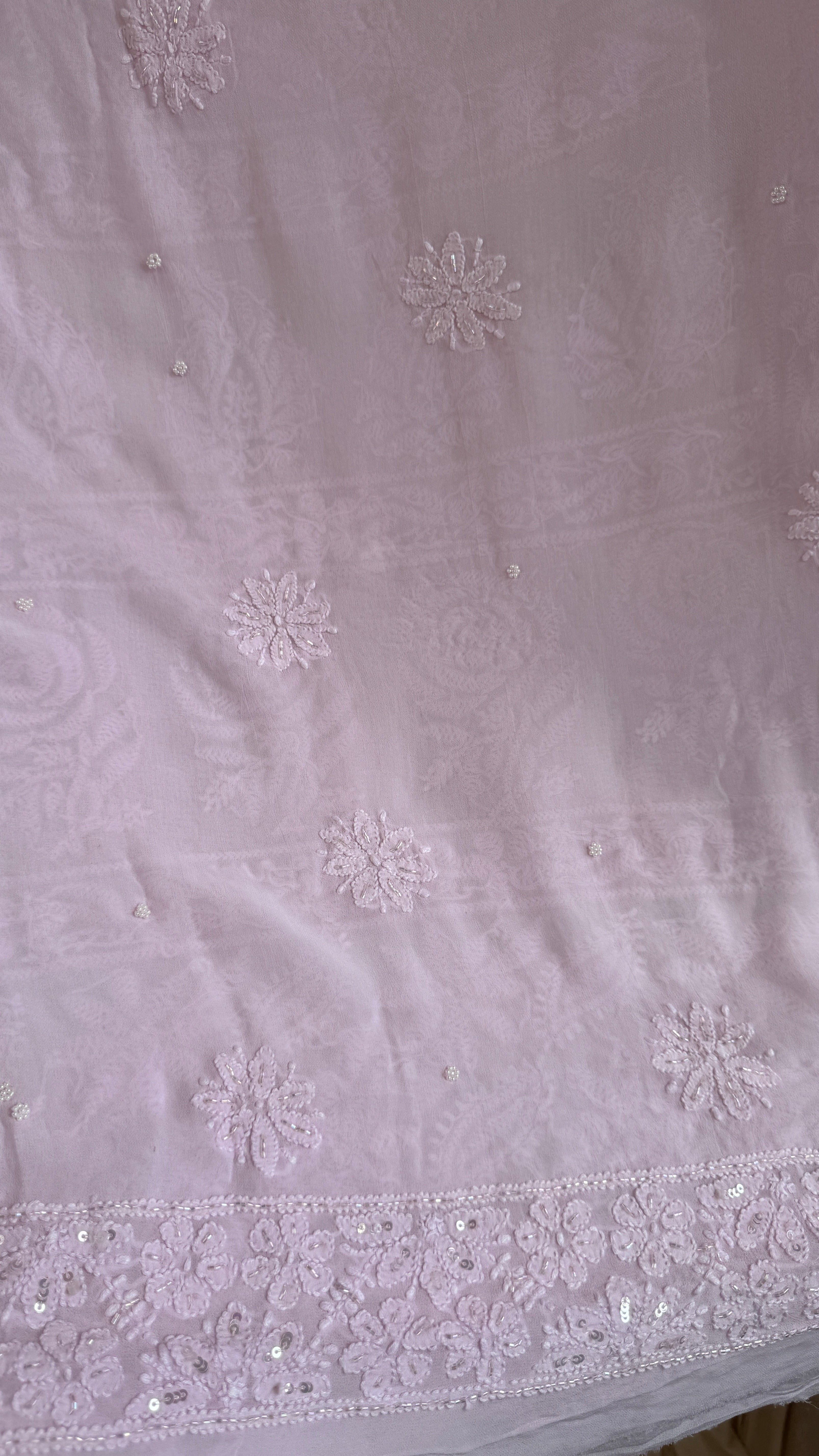 Viscose Chikankari saree with Pearl embellishments - Pink
