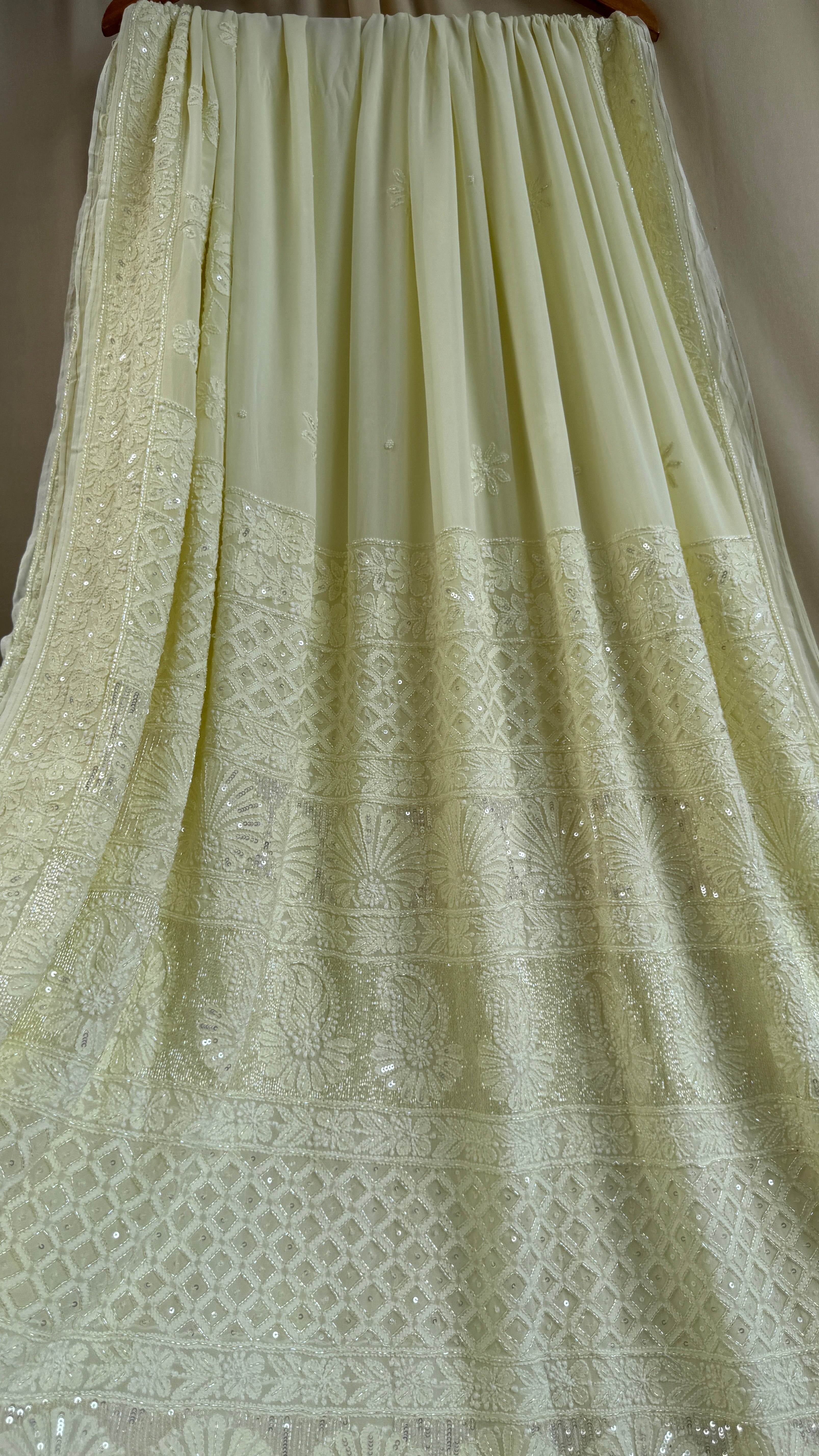 Viscose Chikankari saree with Pearl embellishments - Lemon Yellow