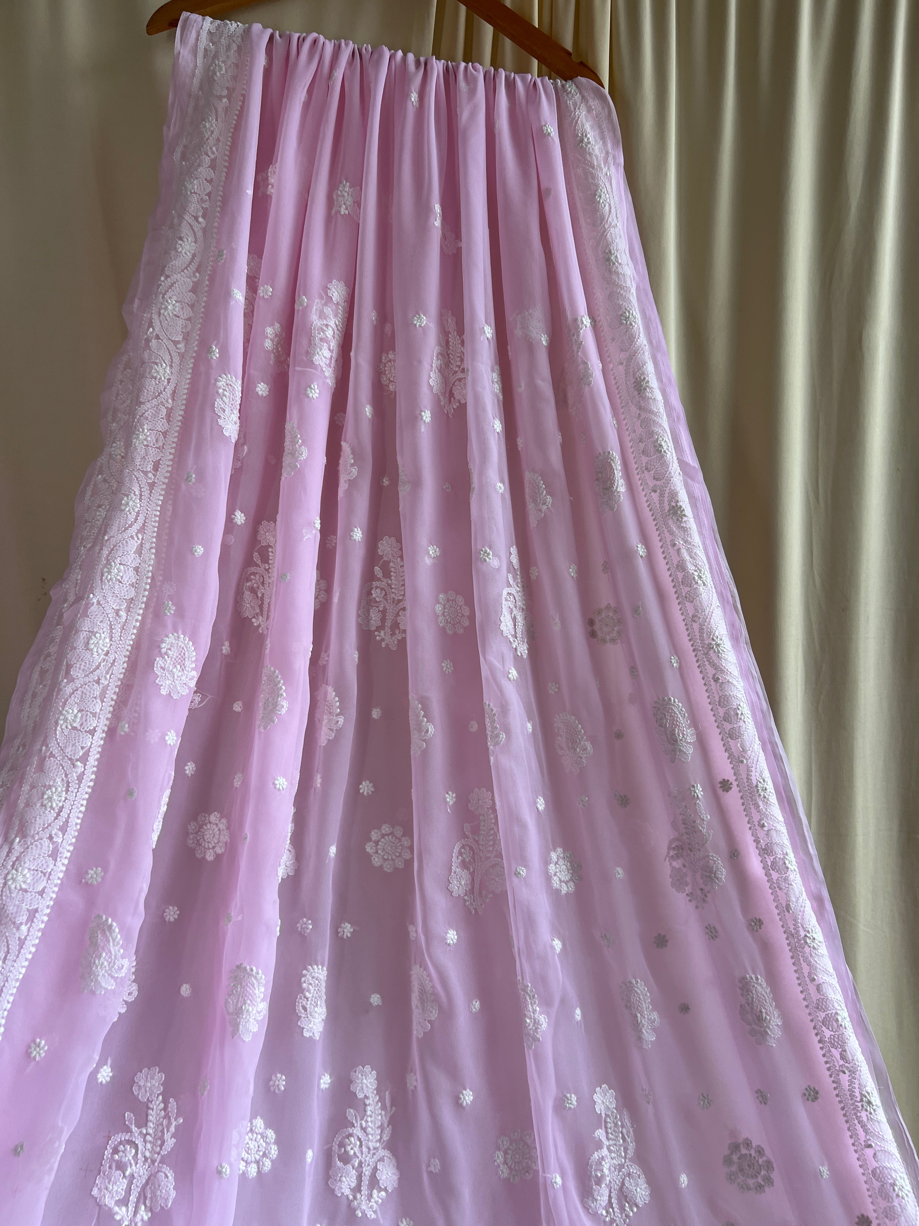Georgette Chikankari saree in Pink ARIAA CHIKANKARI 