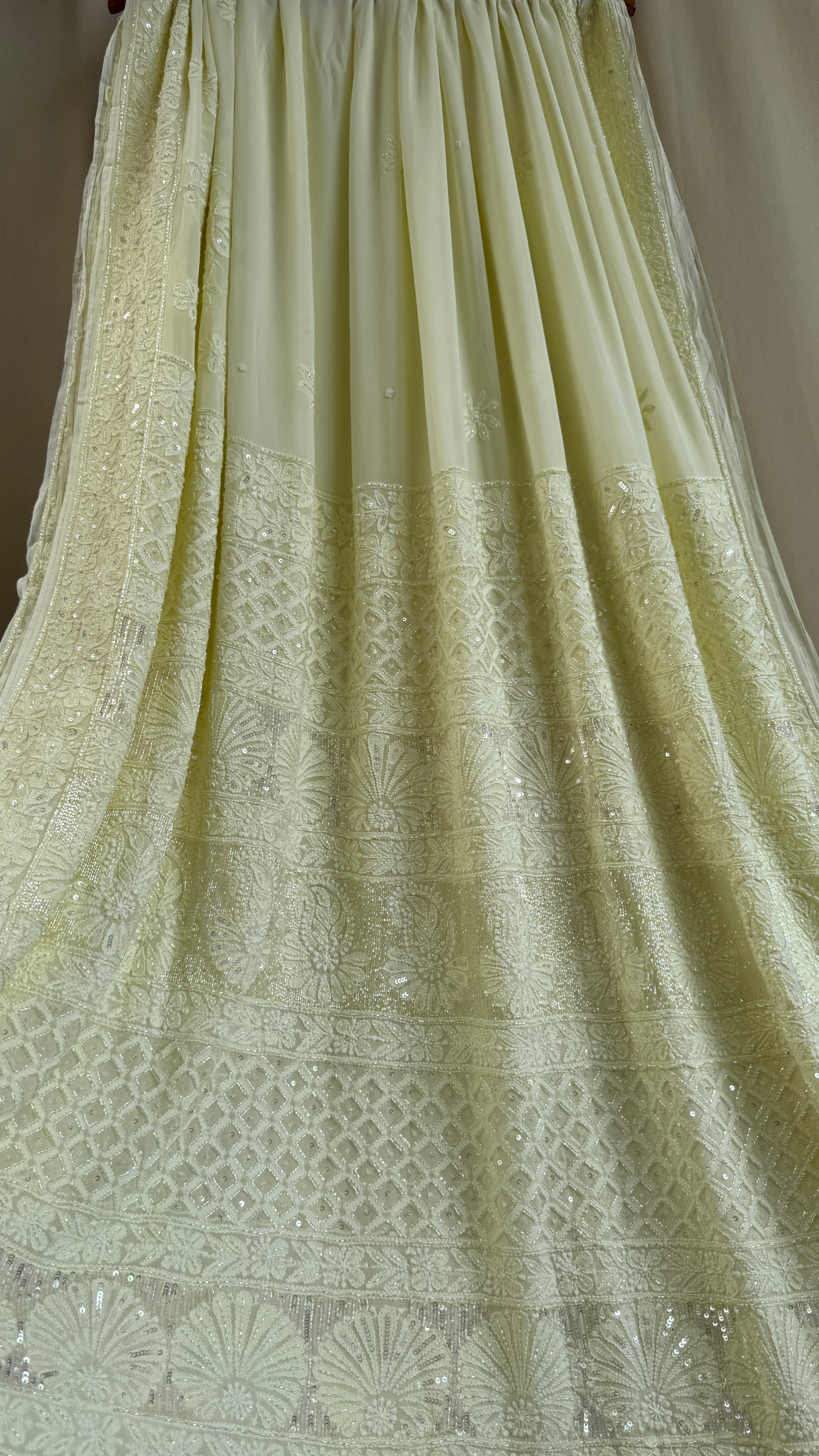 Viscose Chikankari saree with Pearl embellishments - Lemon Yellow