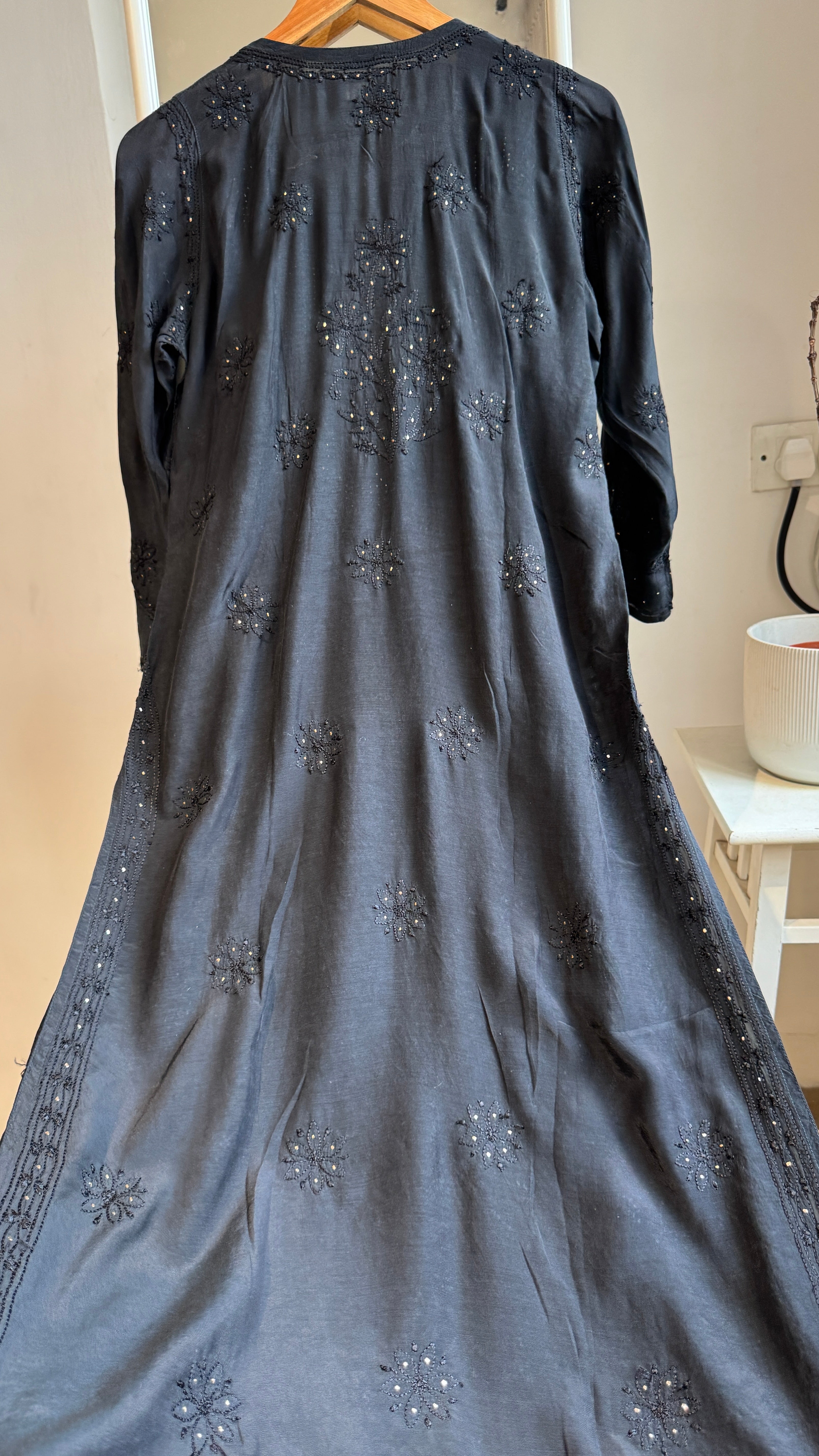 Muslin Chikankari Full Jaal Kurti with Mukaish work - Black - Aayat Collection