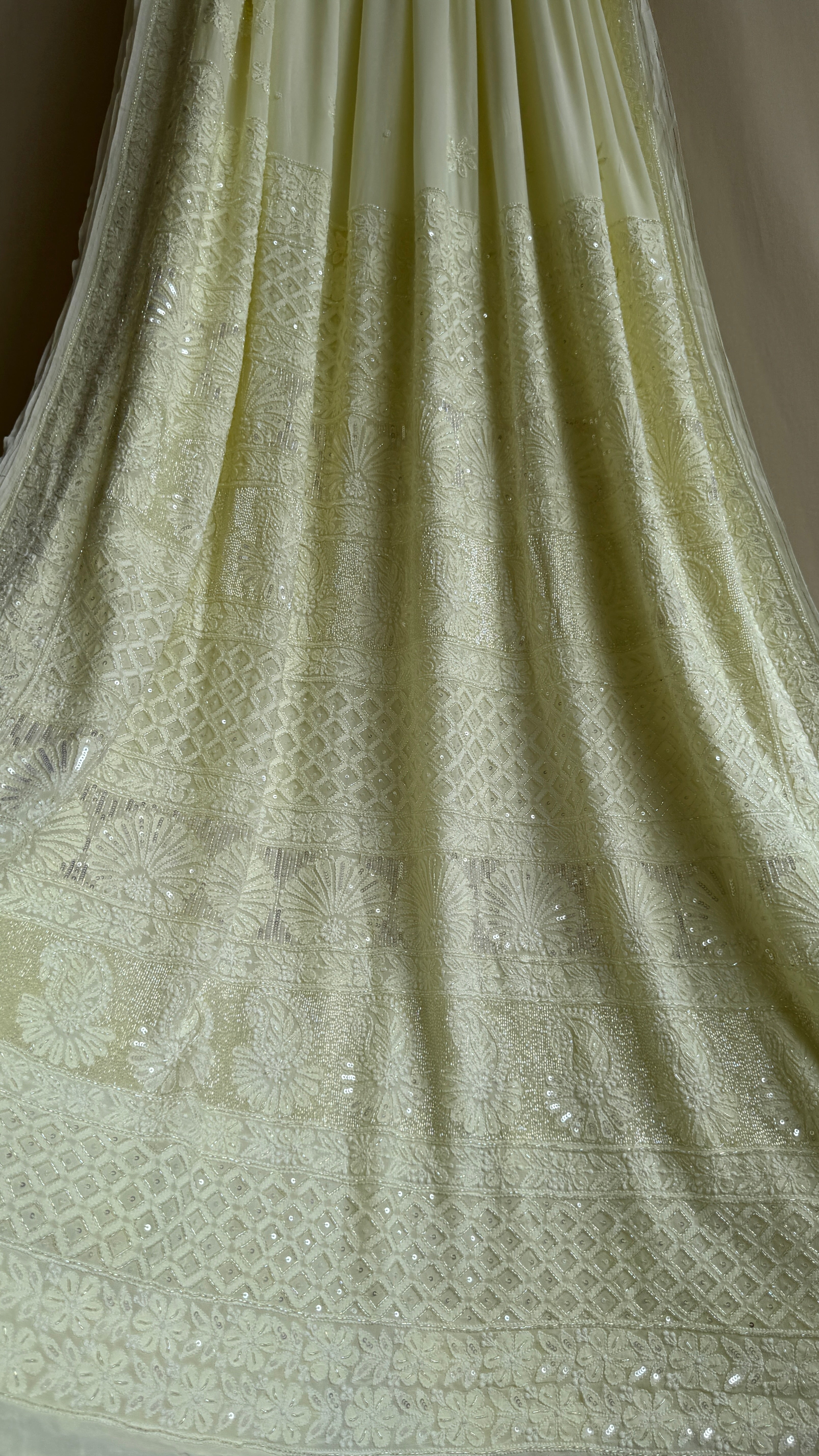 Viscose Chikankari saree with Pearl embellishments - Lemon Yellow