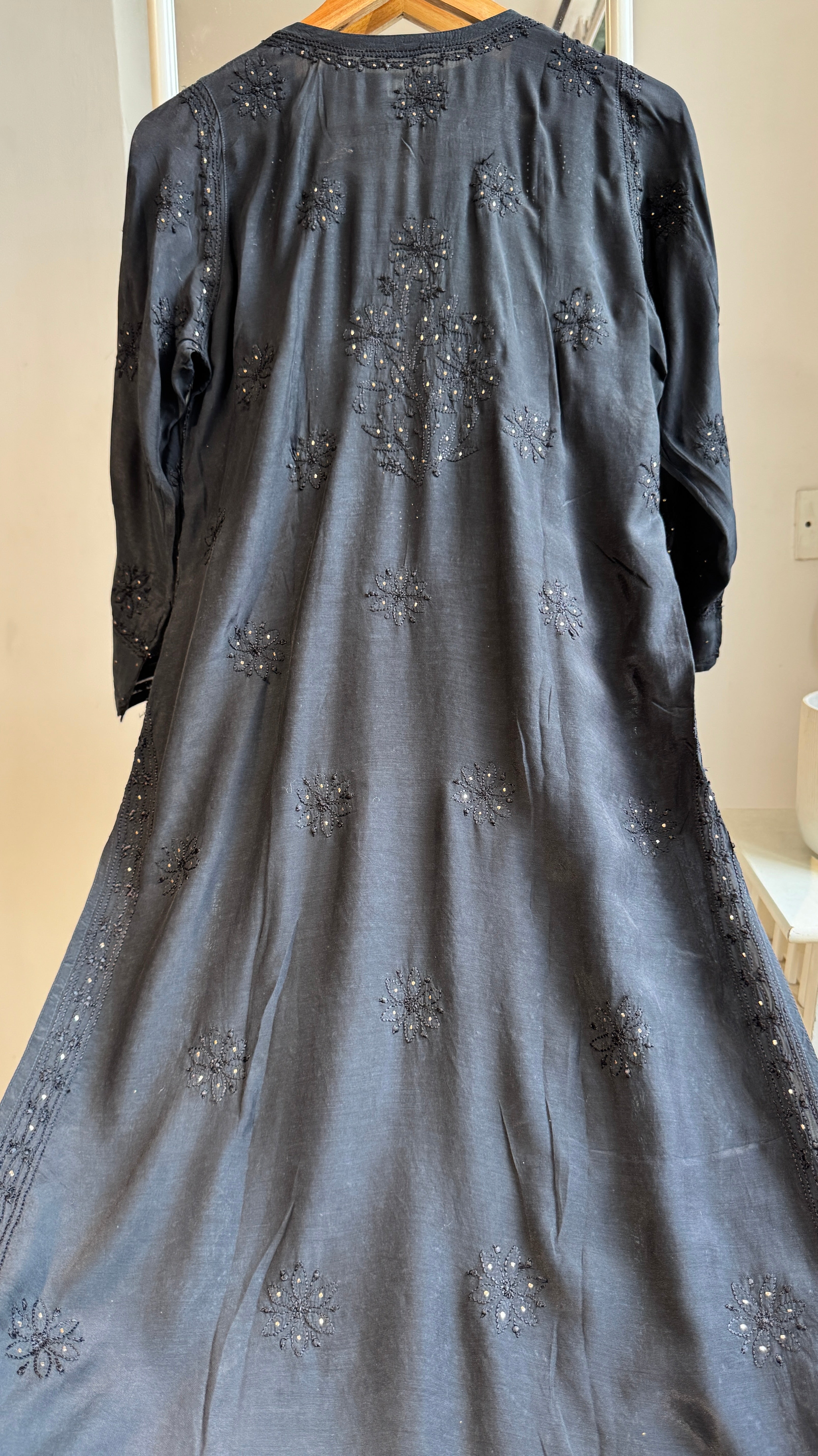 Muslin Chikankari Full Jaal Kurti with Mukaish work - Black - Aayat Collection