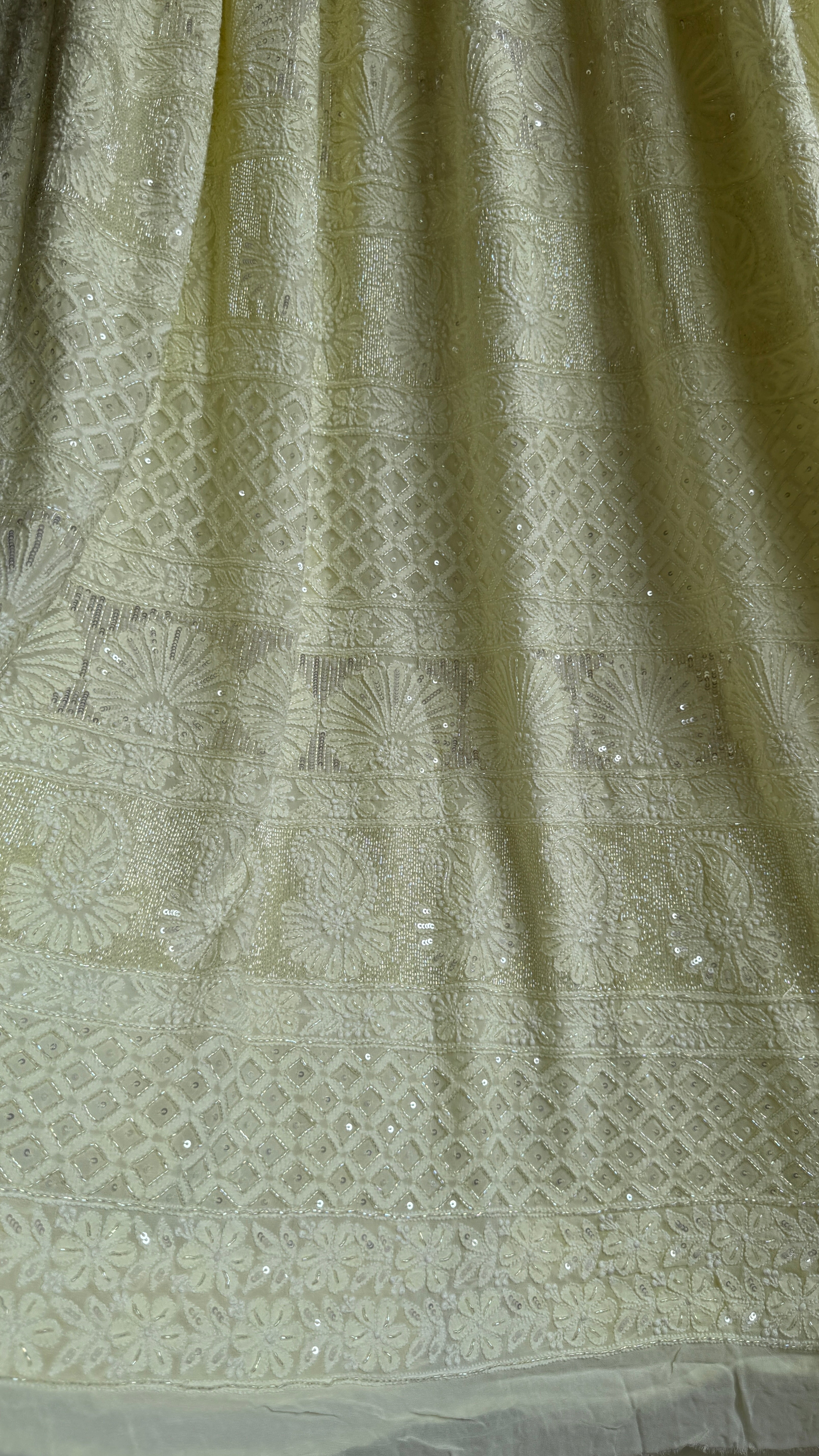Viscose Chikankari saree with Pearl embellishments - Lemon Yellow