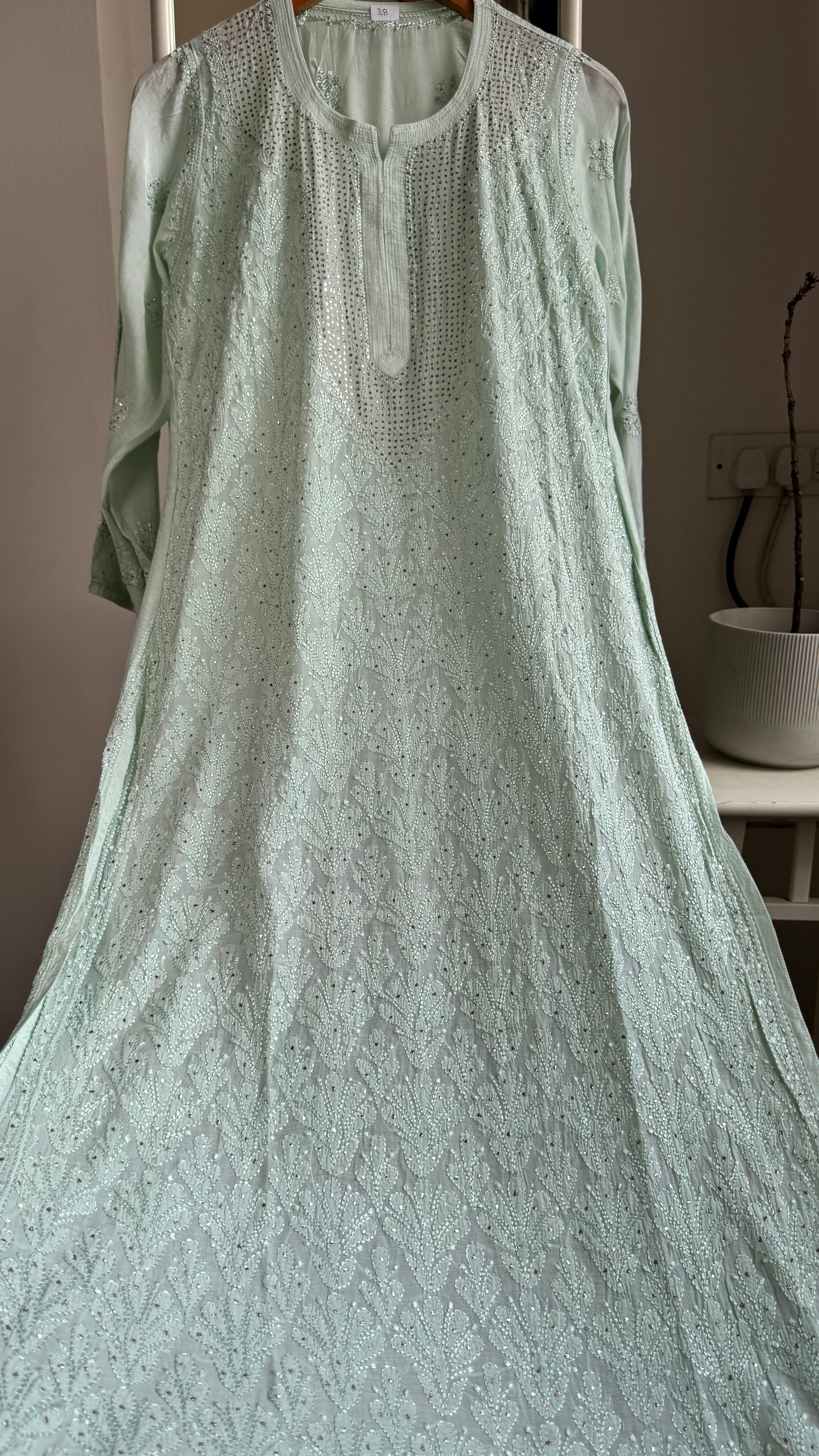 Muslin Chikankari Full Jaal Kurti with Mukaish work - Pistachio Green - Aayat Collection