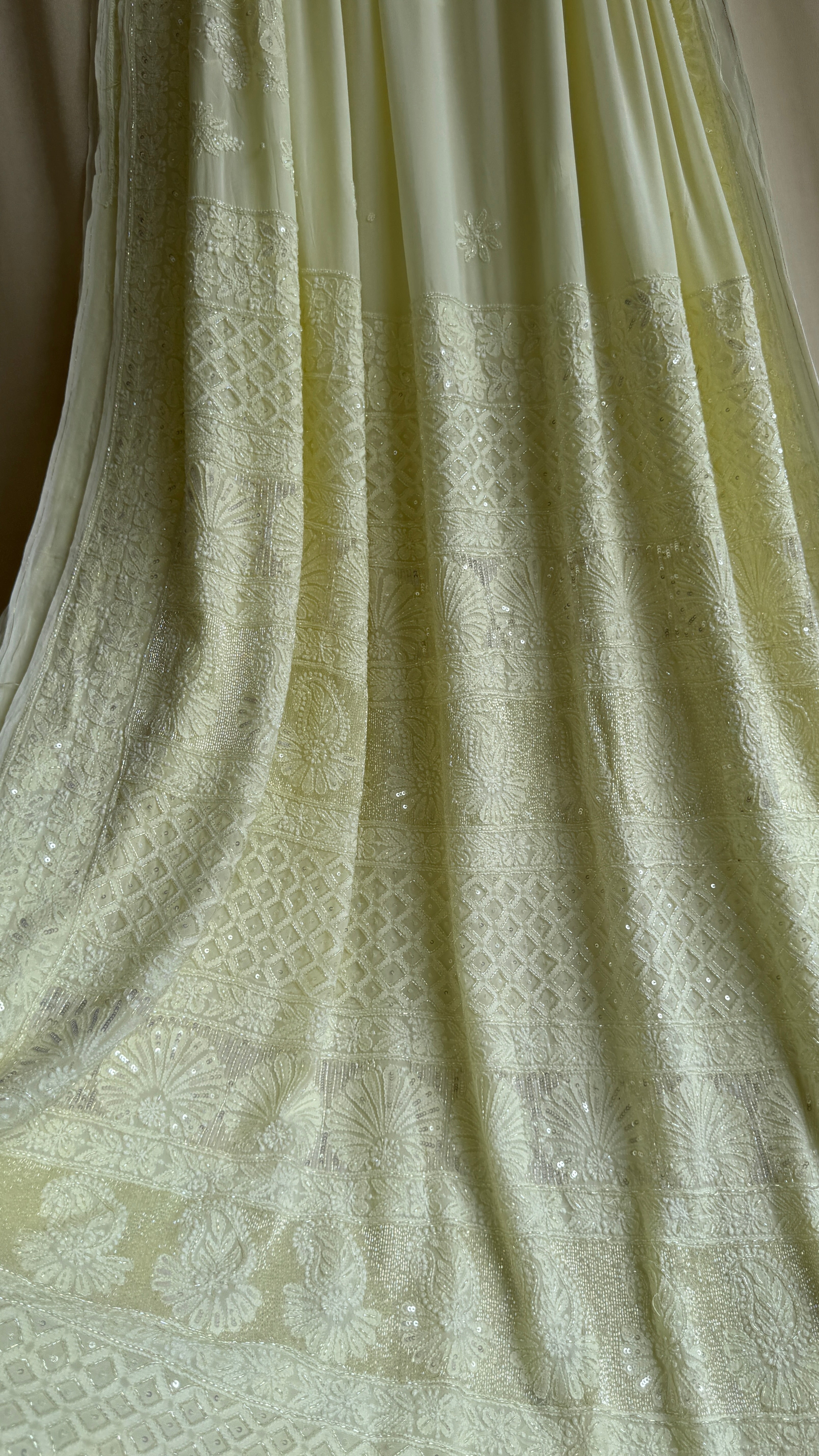 Viscose Chikankari saree with Pearl embellishments - Lemon Yellow