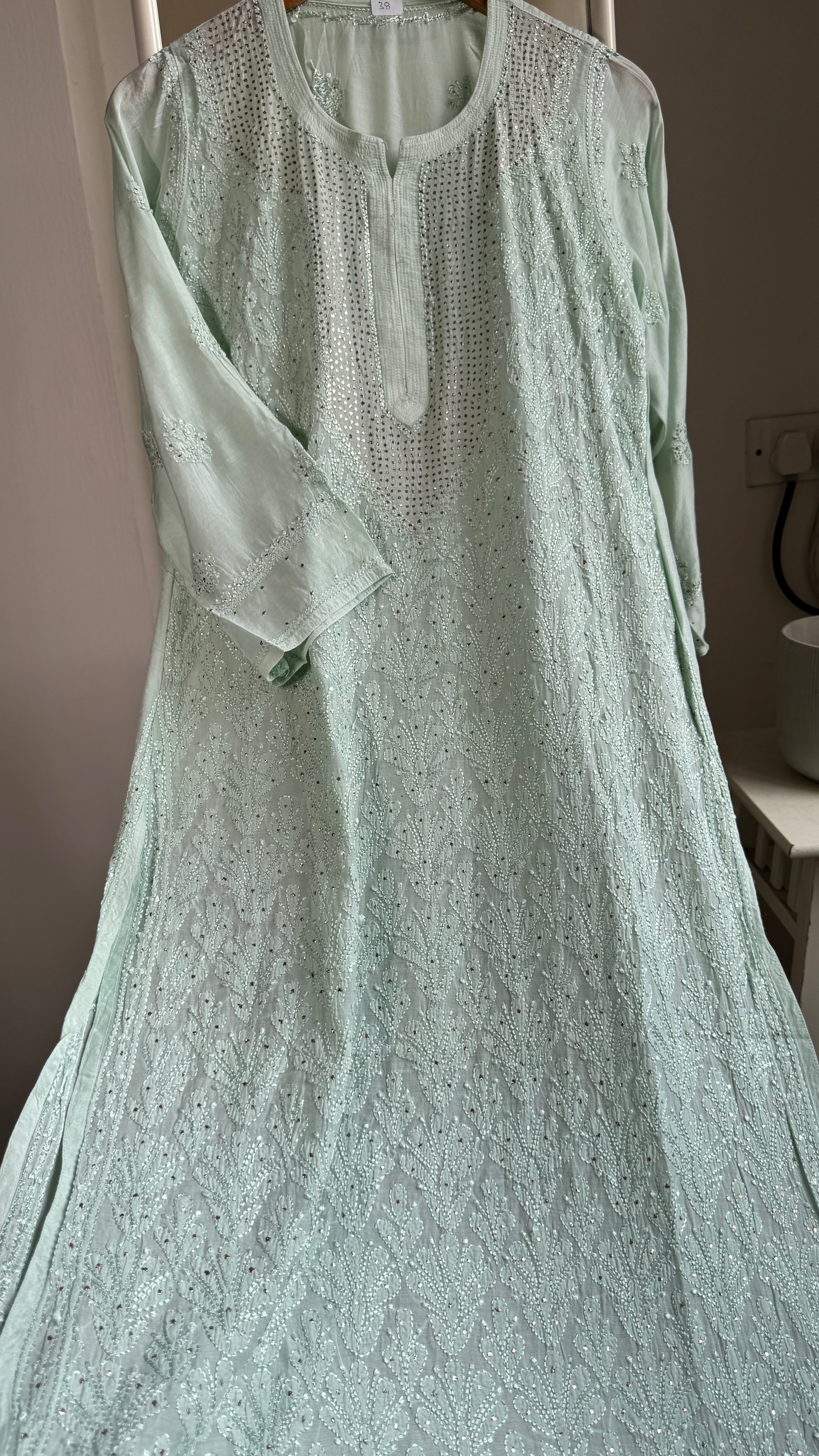 Muslin Chikankari Full Jaal Kurti with Mukaish work - Pistachio Green - Aayat Collection
