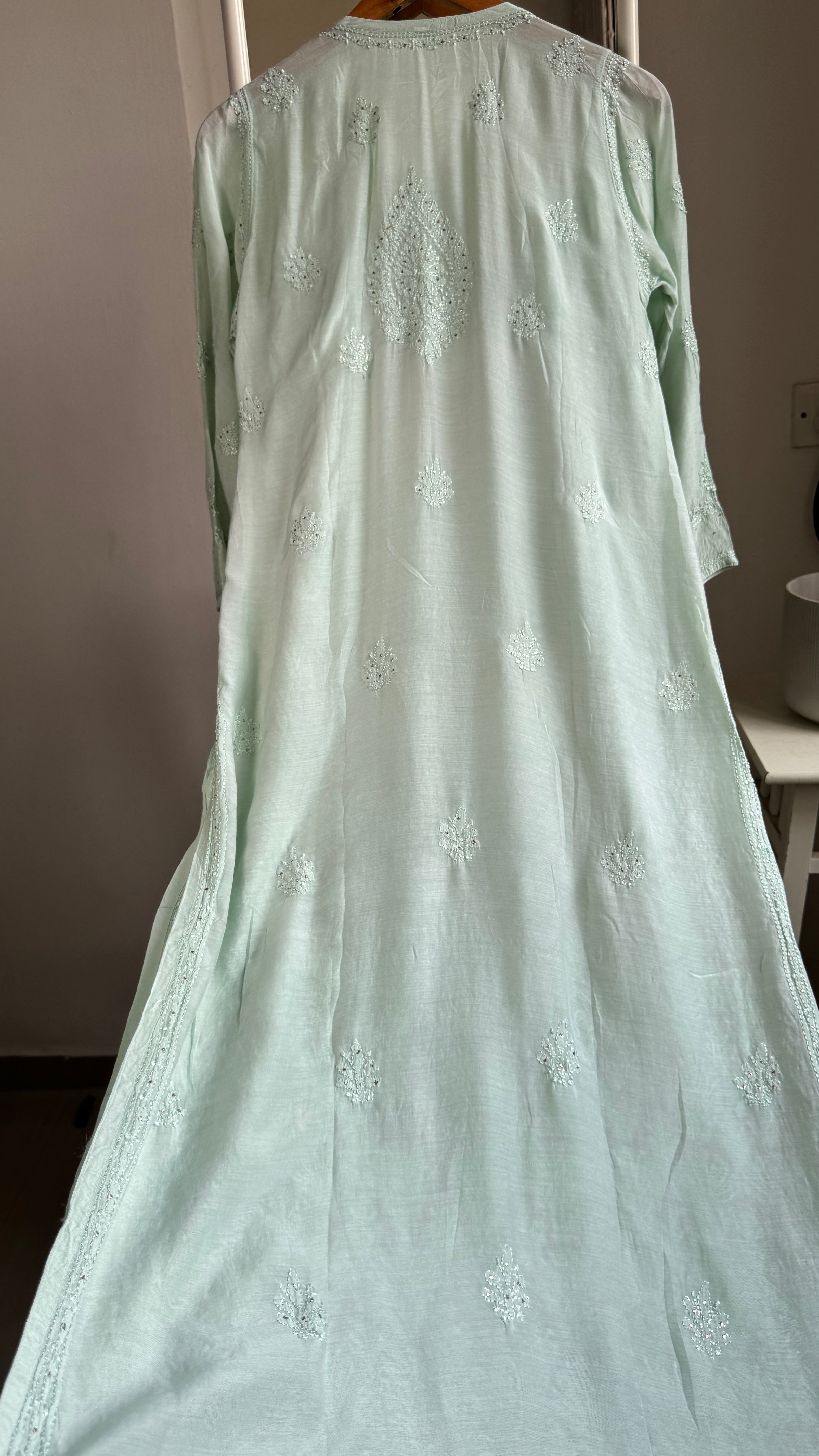 Muslin Chikankari Full Jaal Kurti with Mukaish work - Pistachio Green - Aayat Collection