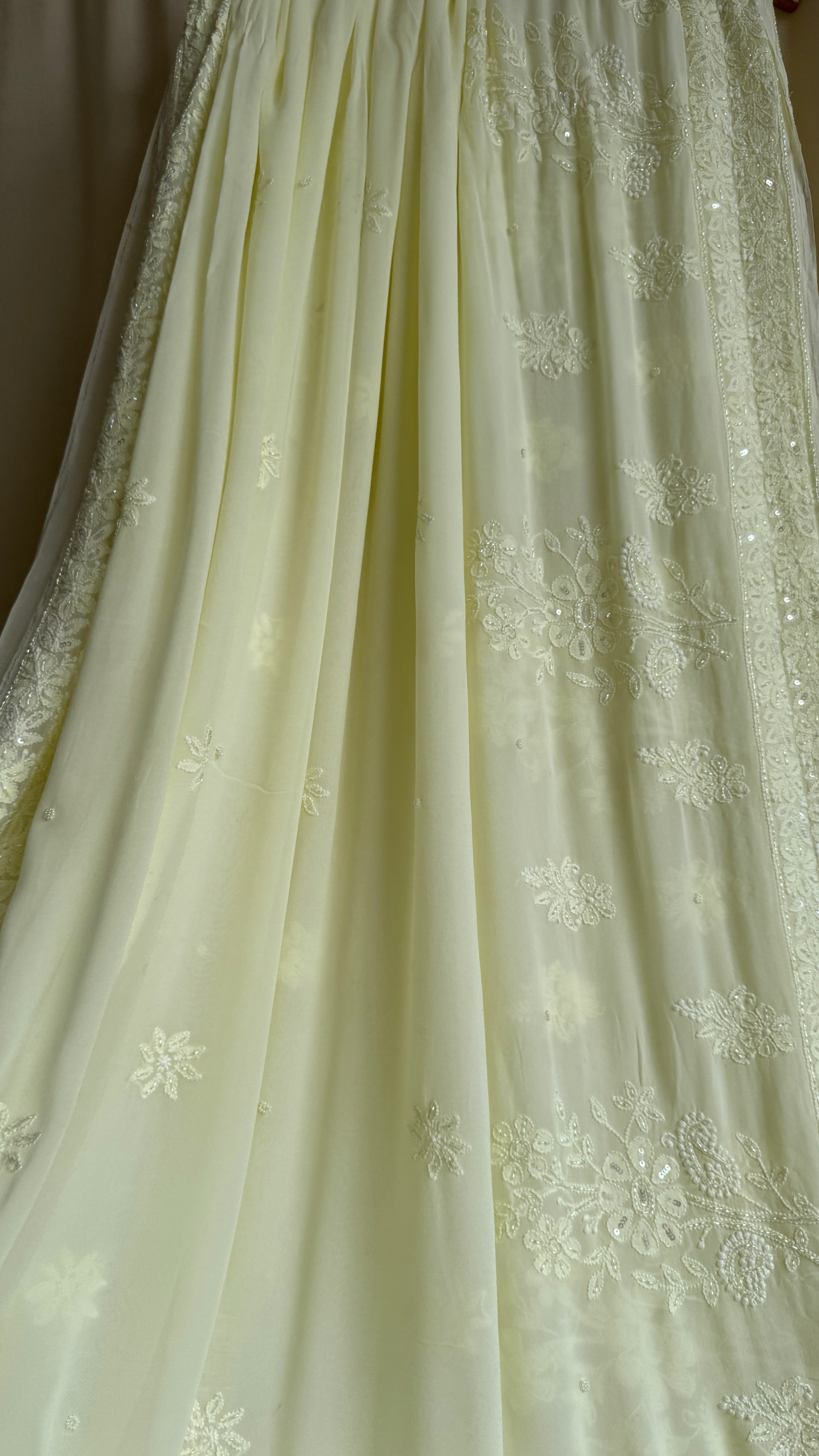 Viscose Chikankari saree with Pearl embellishments - Lemon Yellow