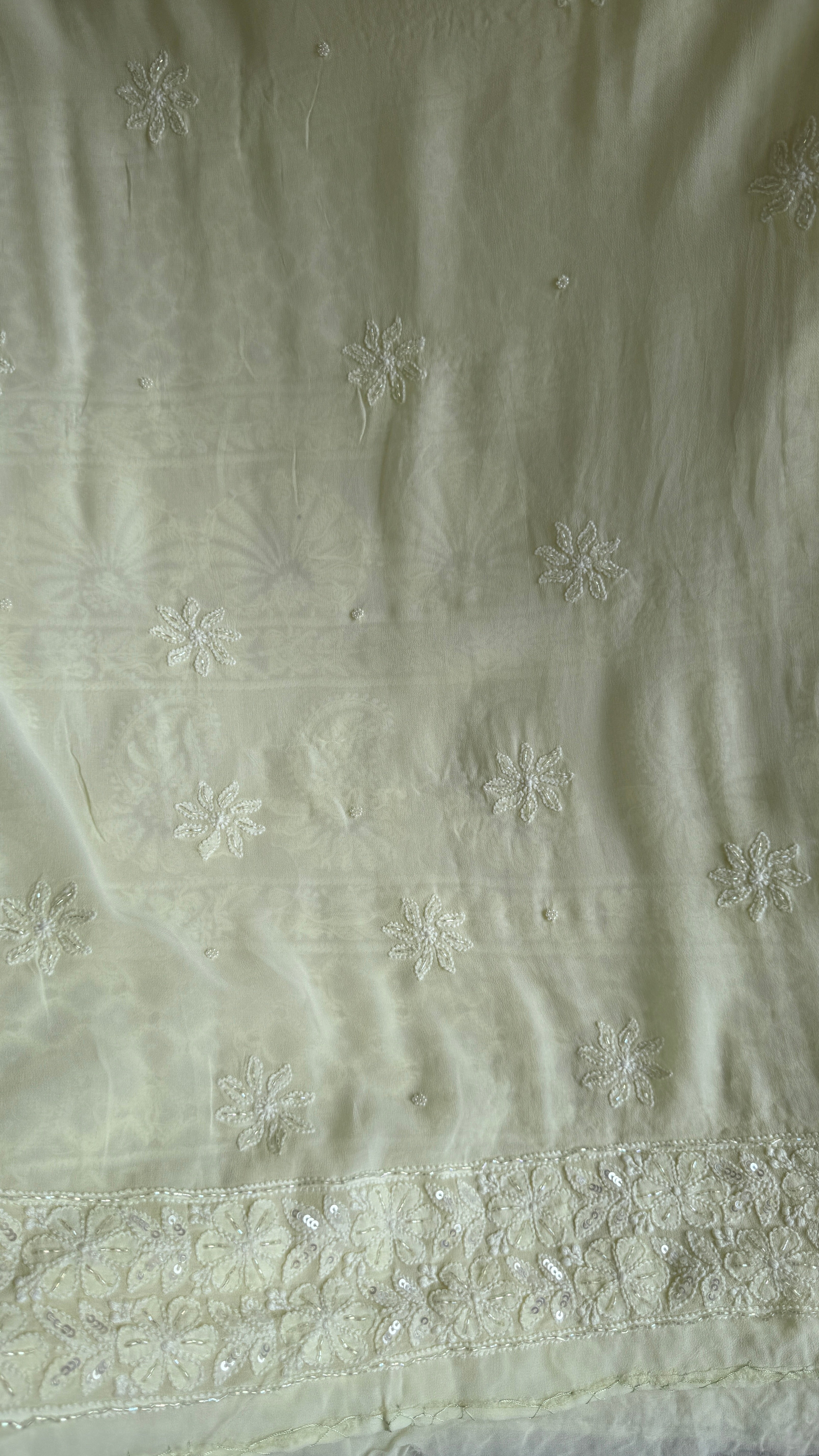 Viscose Chikankari saree with Pearl embellishments - Lemon Yellow