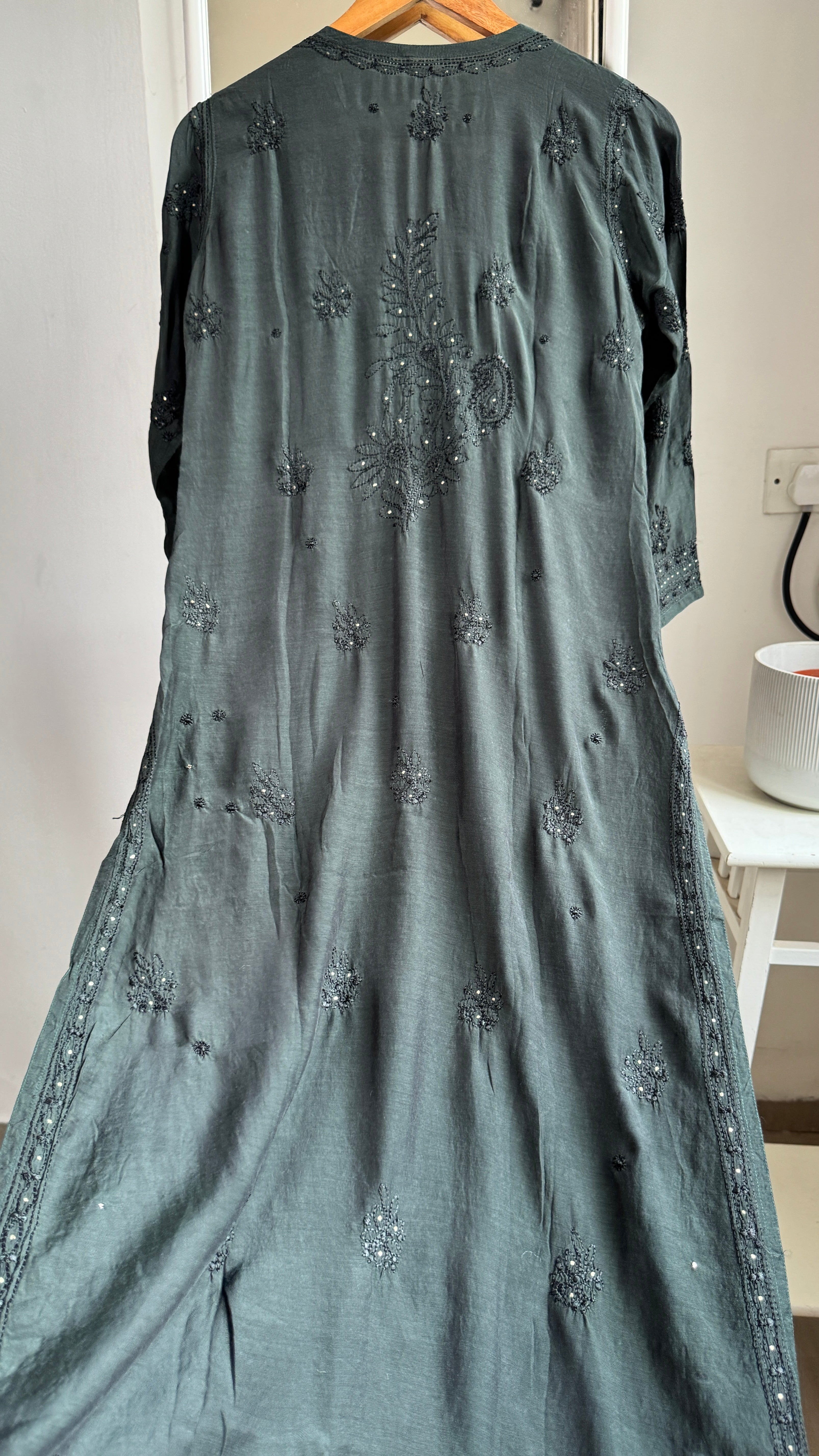 Muslin Chikankari Full Jaal Kurti with Mukaish work - Dark Pine Green - Aayat Collection