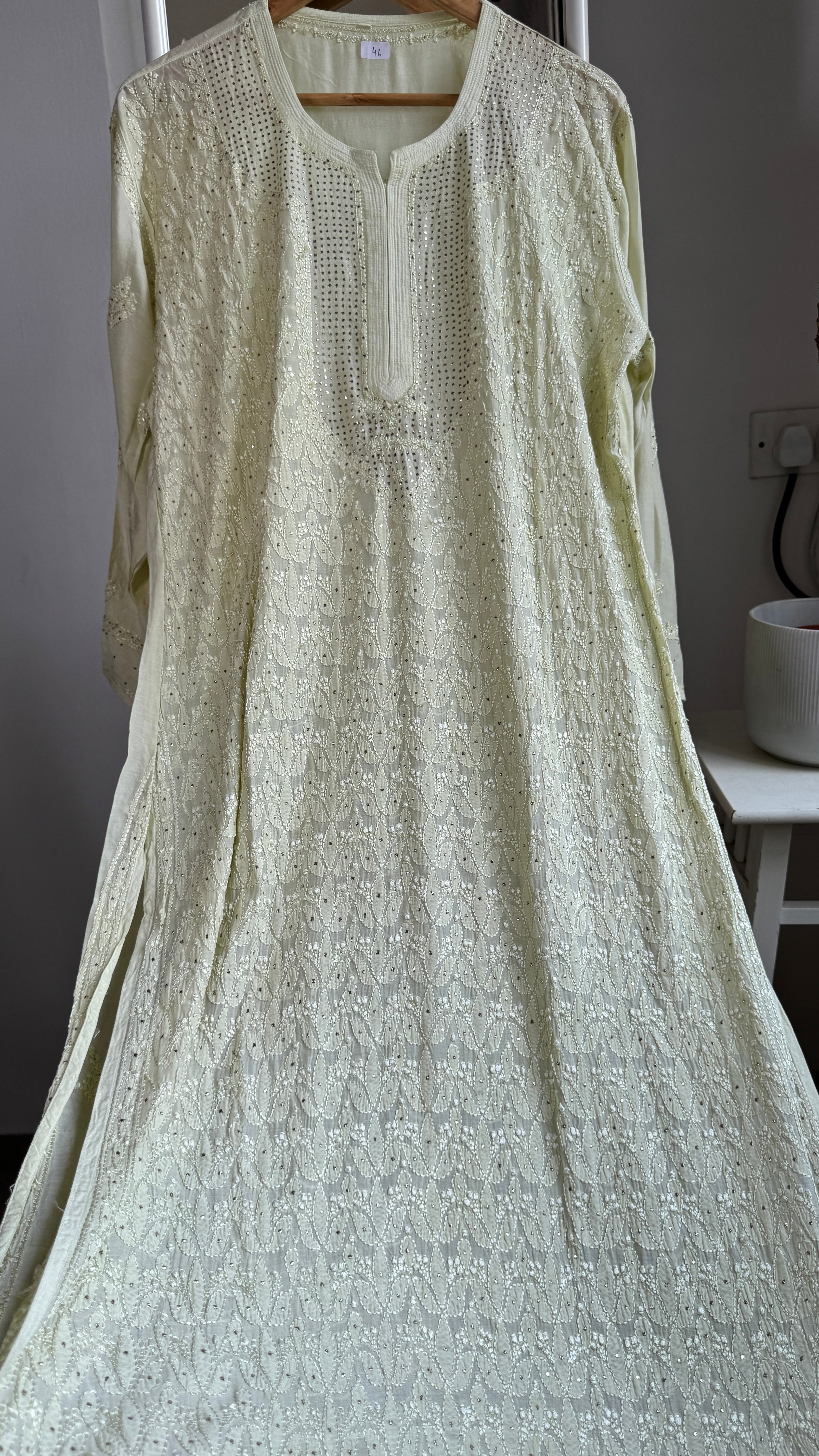Muslin Chikankari Full Jaal Kurti with Mukaish work - Light Sheen Green - Aayat Collection