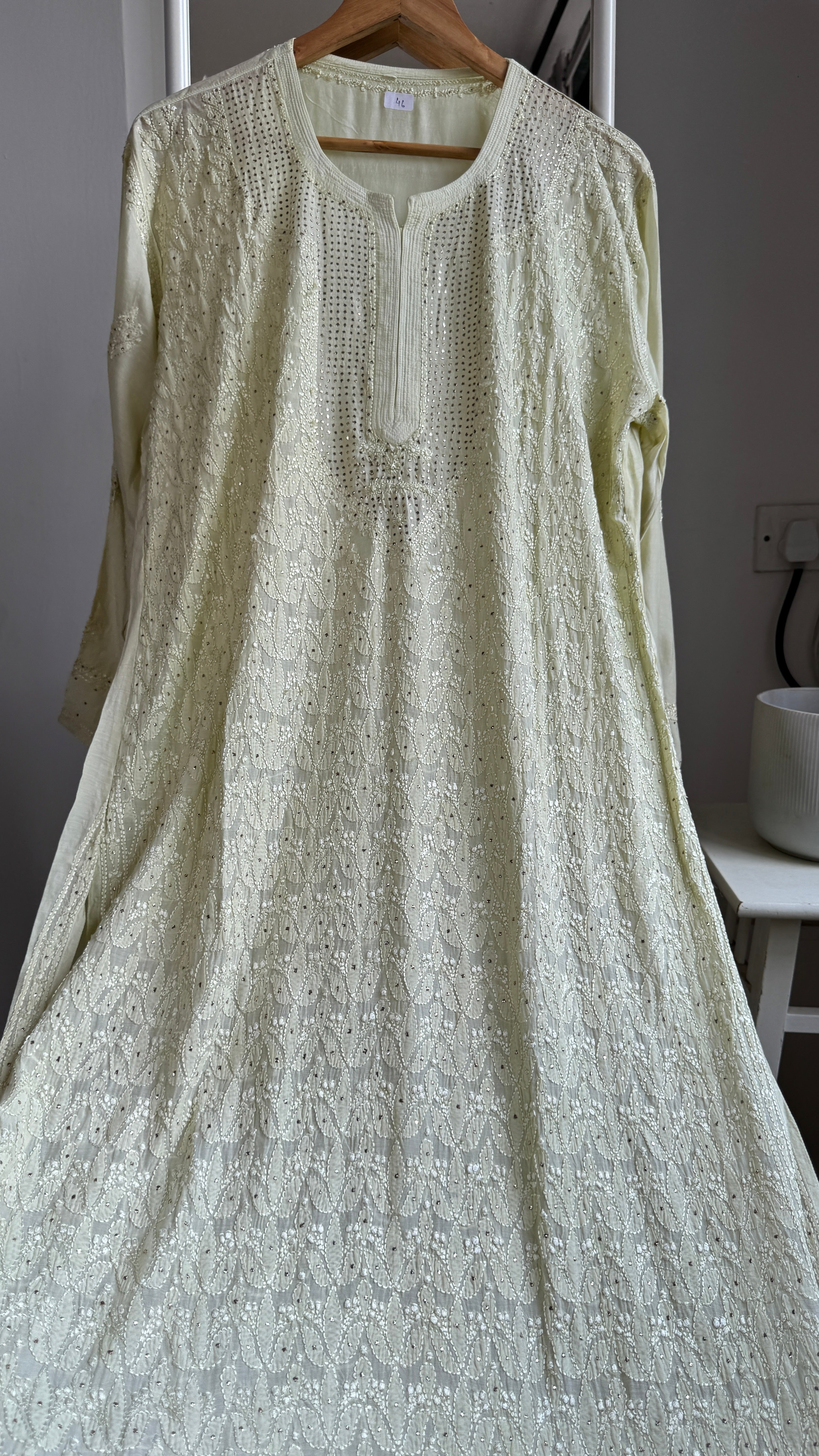 Muslin Chikankari Full Jaal Kurti with Mukaish work - Light Sheen Green - Aayat Collection