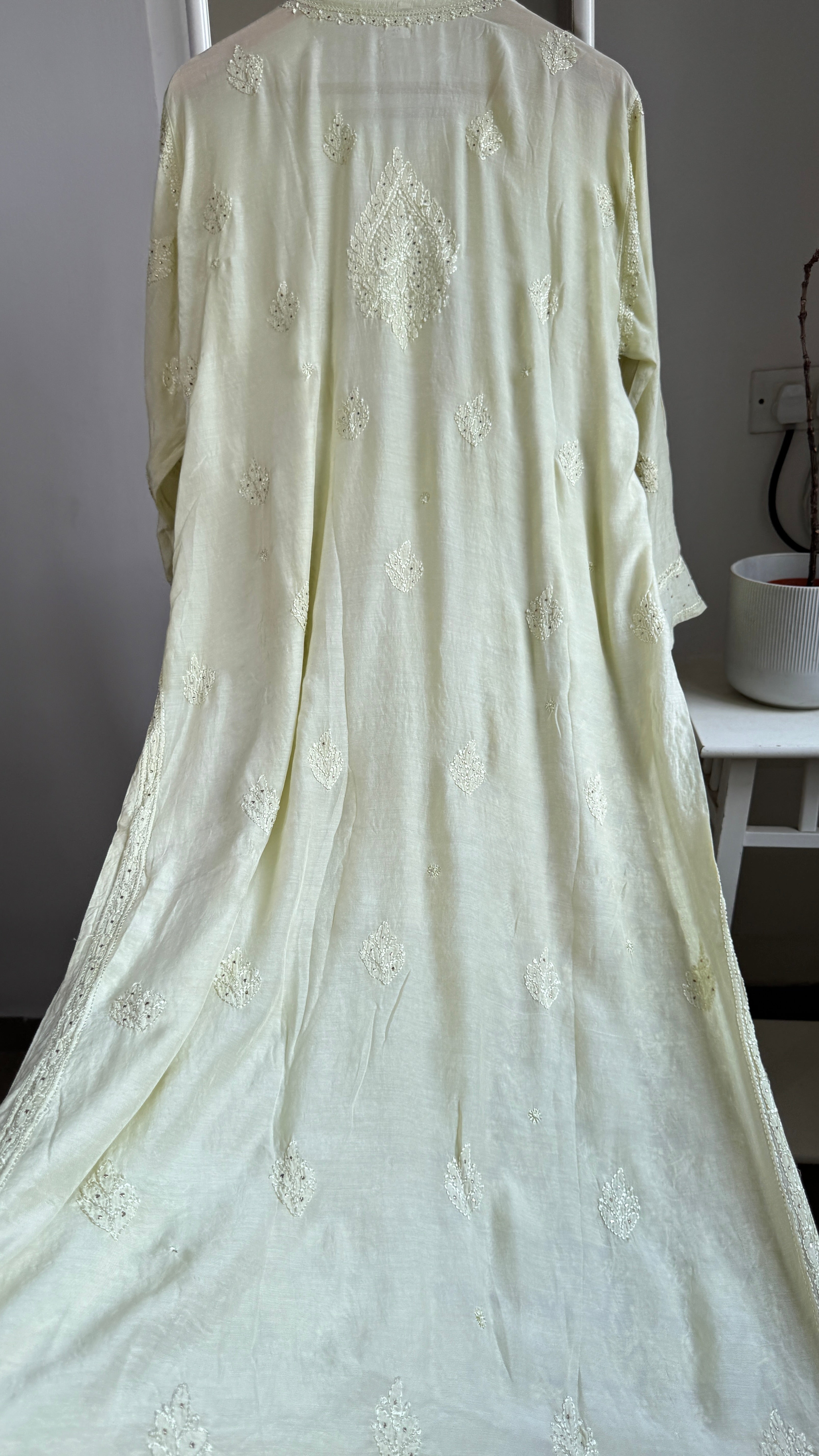 Muslin Chikankari Full Jaal Kurti with Mukaish work - Light Sheen Green - Aayat Collection