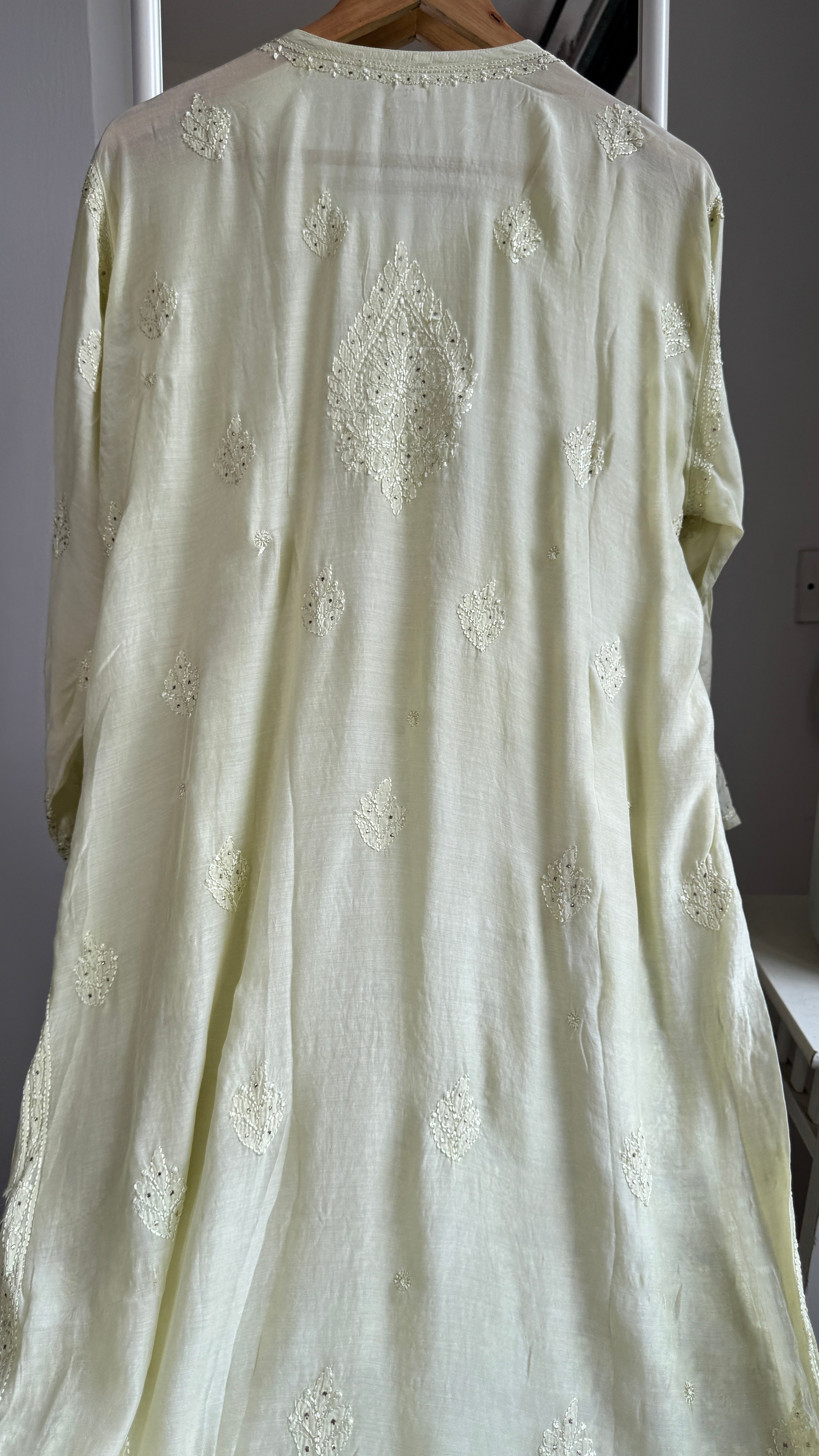 Muslin Chikankari Full Jaal Kurti with Mukaish work - Light Sheen Green - Aayat Collection