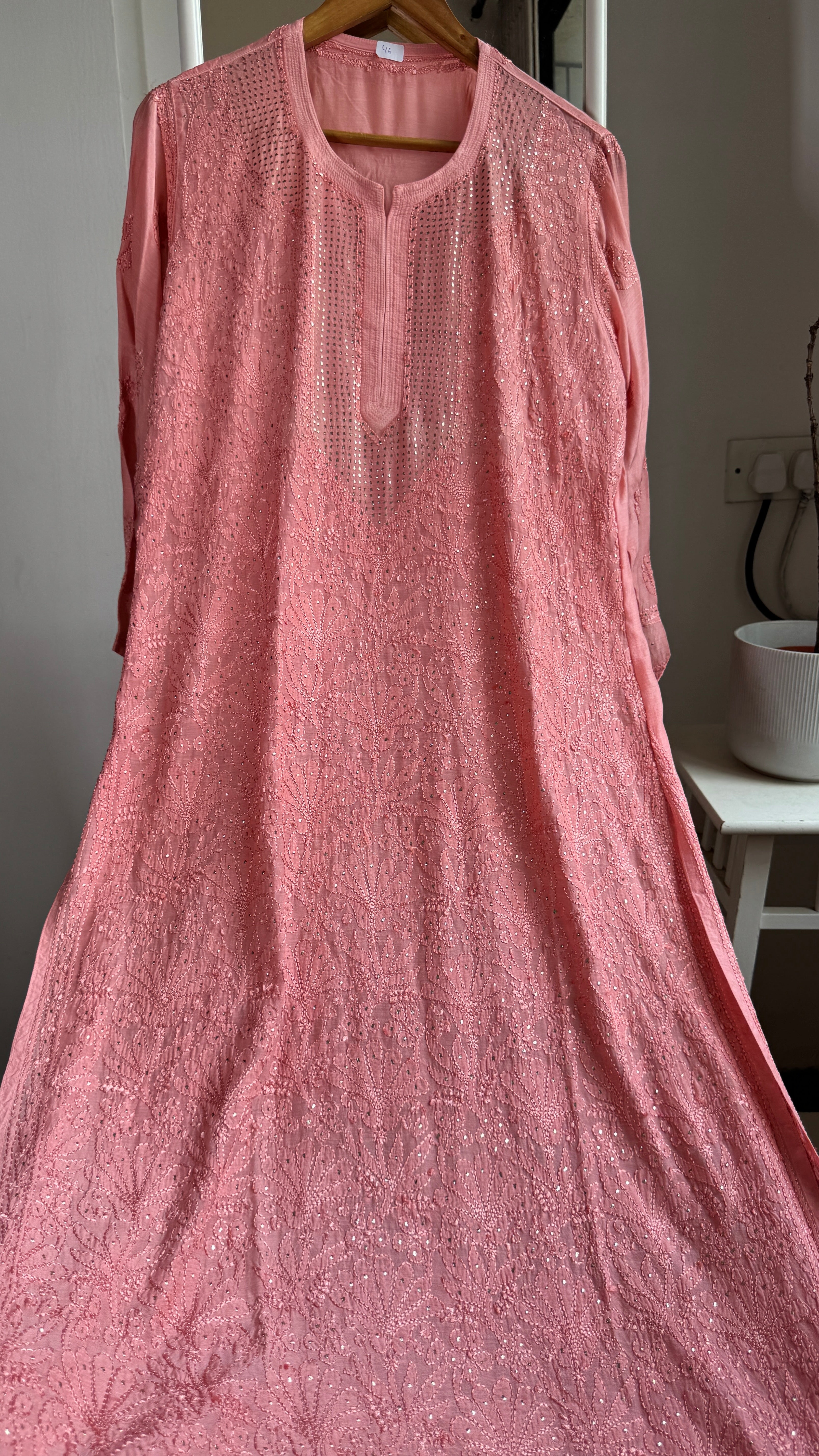Muslin Chikankari Full Jaal Kurti with Mukaish work - Rosewood - Aayat Collection