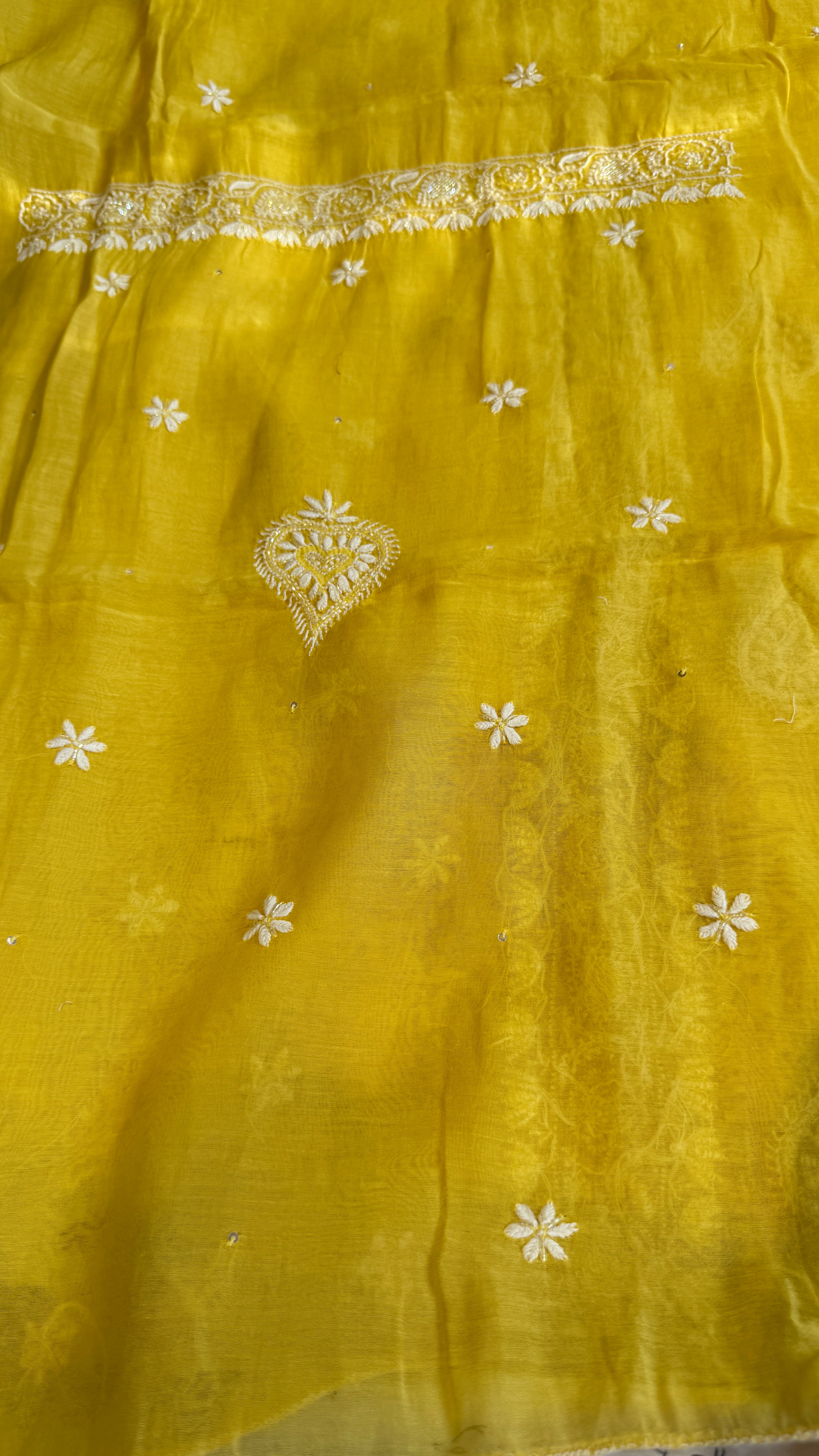 Mul Chanderi Chikankari - Heavy Unstitched Set - Yellow