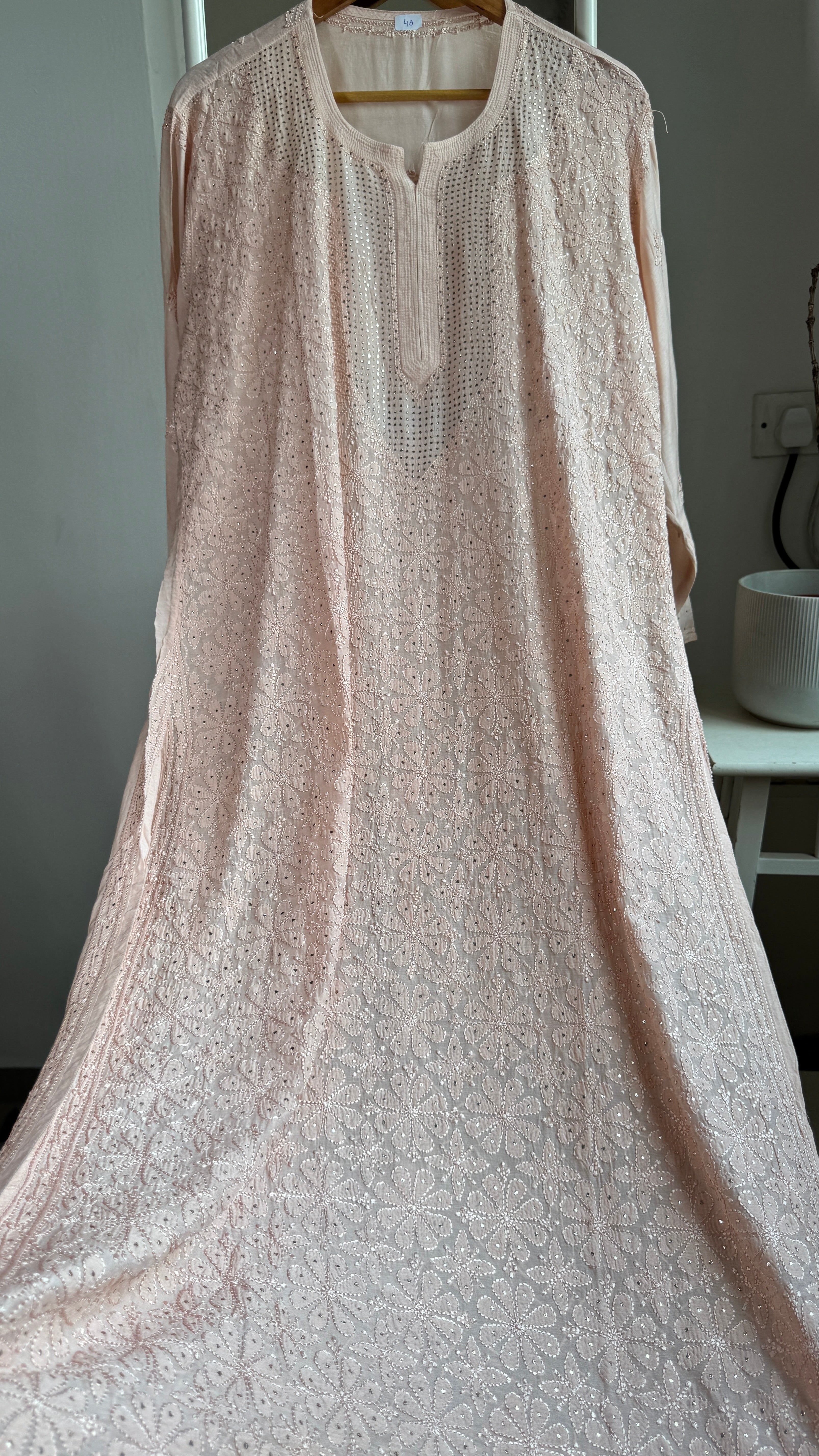 Muslin Chikankari Full Jaal Kurti with Mukaish work - Nude Pink - Aayat Collection