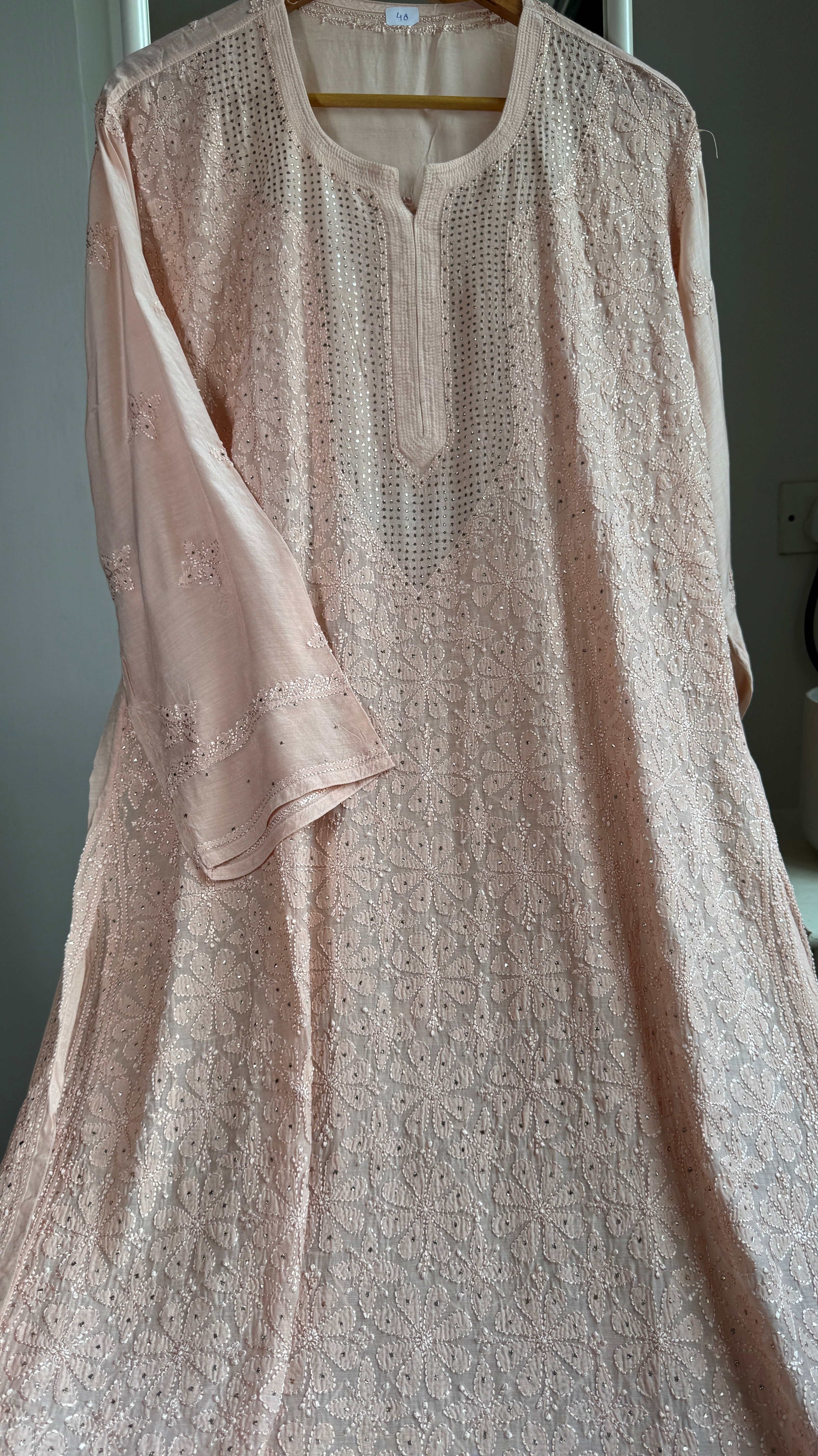 Muslin Chikankari Full Jaal Kurti with Mukaish work - Nude Pink - Aayat Collection