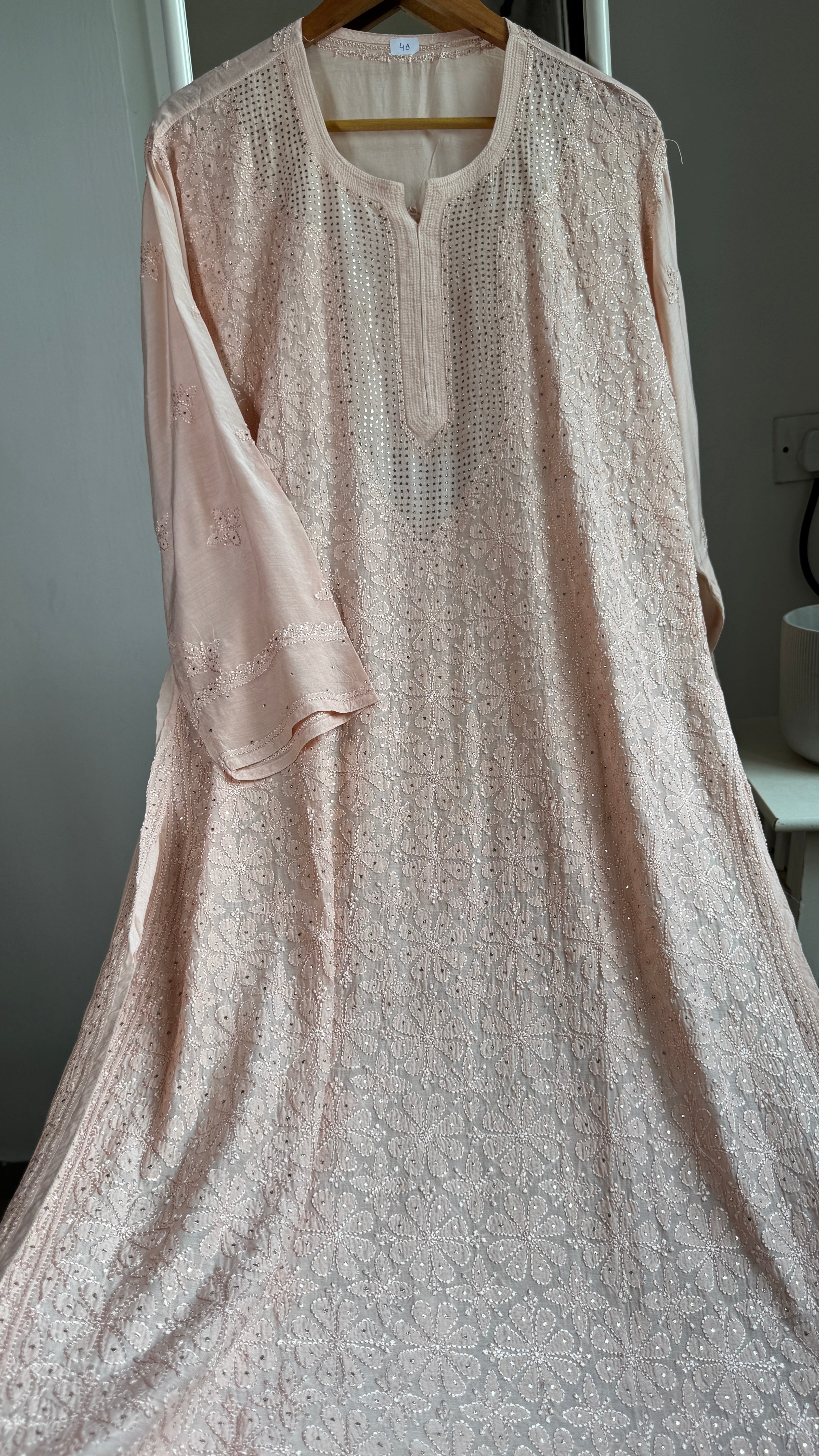 Muslin Chikankari Full Jaal Kurti with Mukaish work - Nude Pink - Aayat Collection