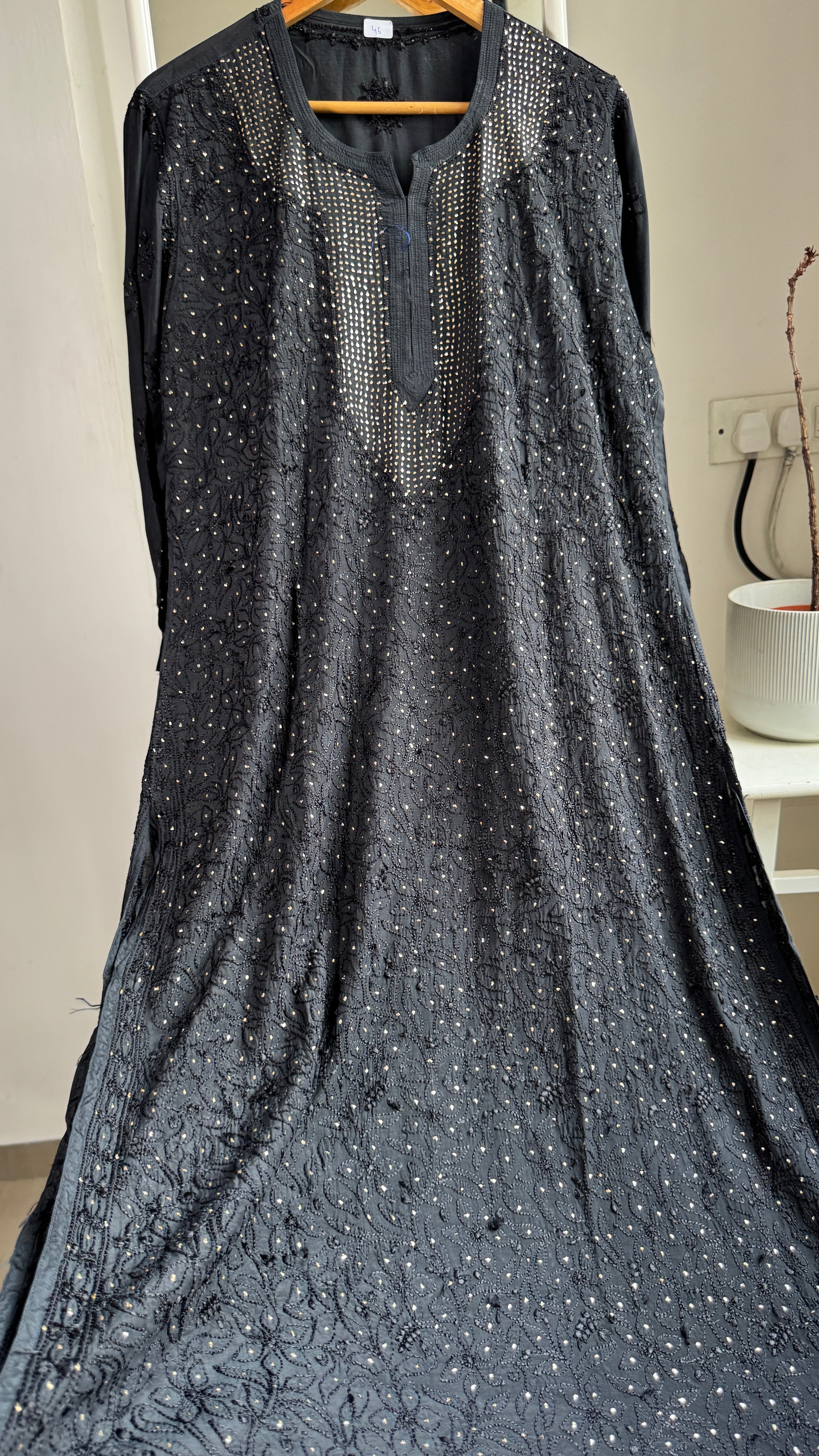 Muslin Chikankari Full Jaal Kurti with Mukaish work - Black - Aayat Collection