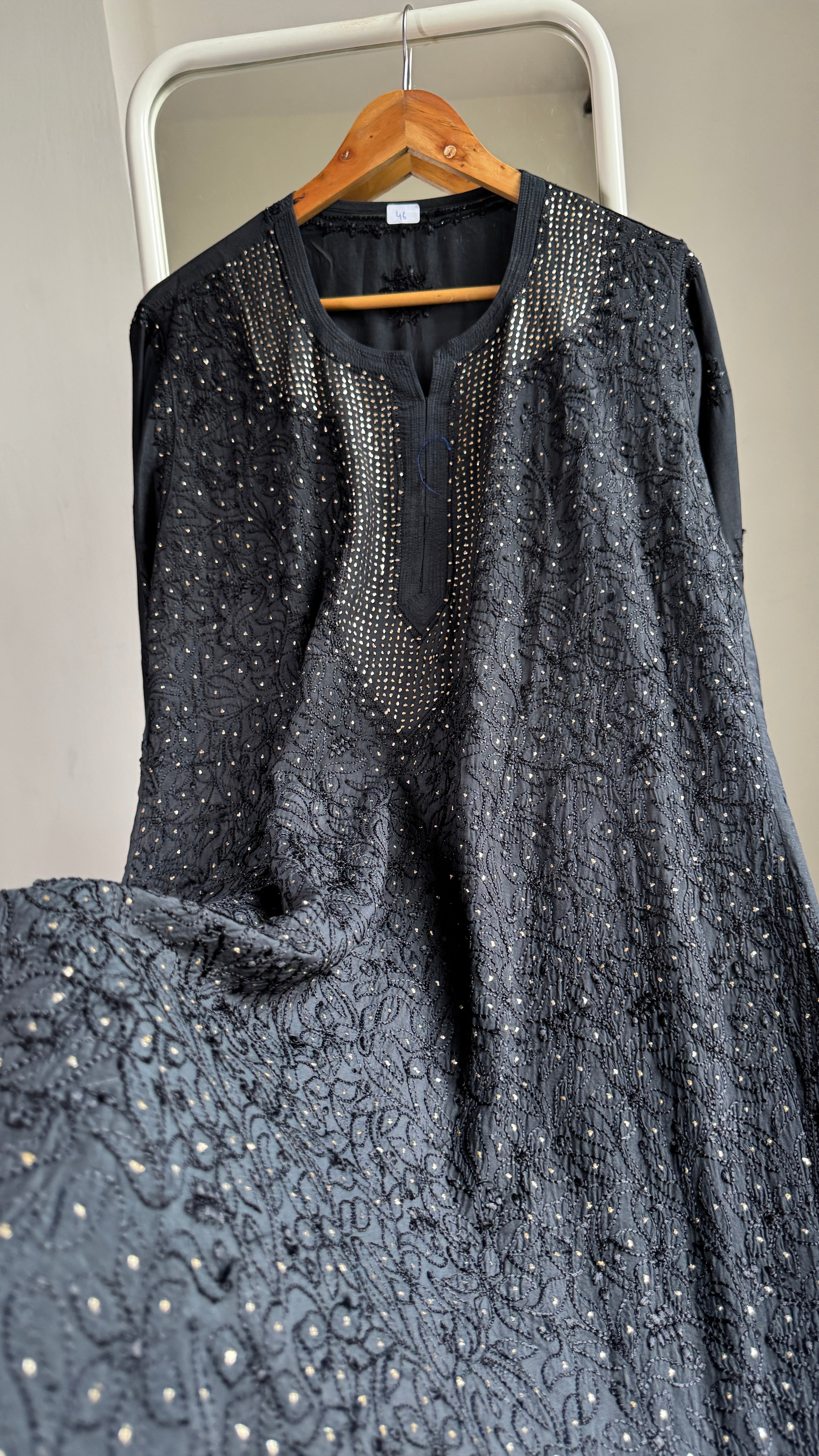 Muslin Chikankari Full Jaal Kurti with Mukaish work - Black - Aayat Collection