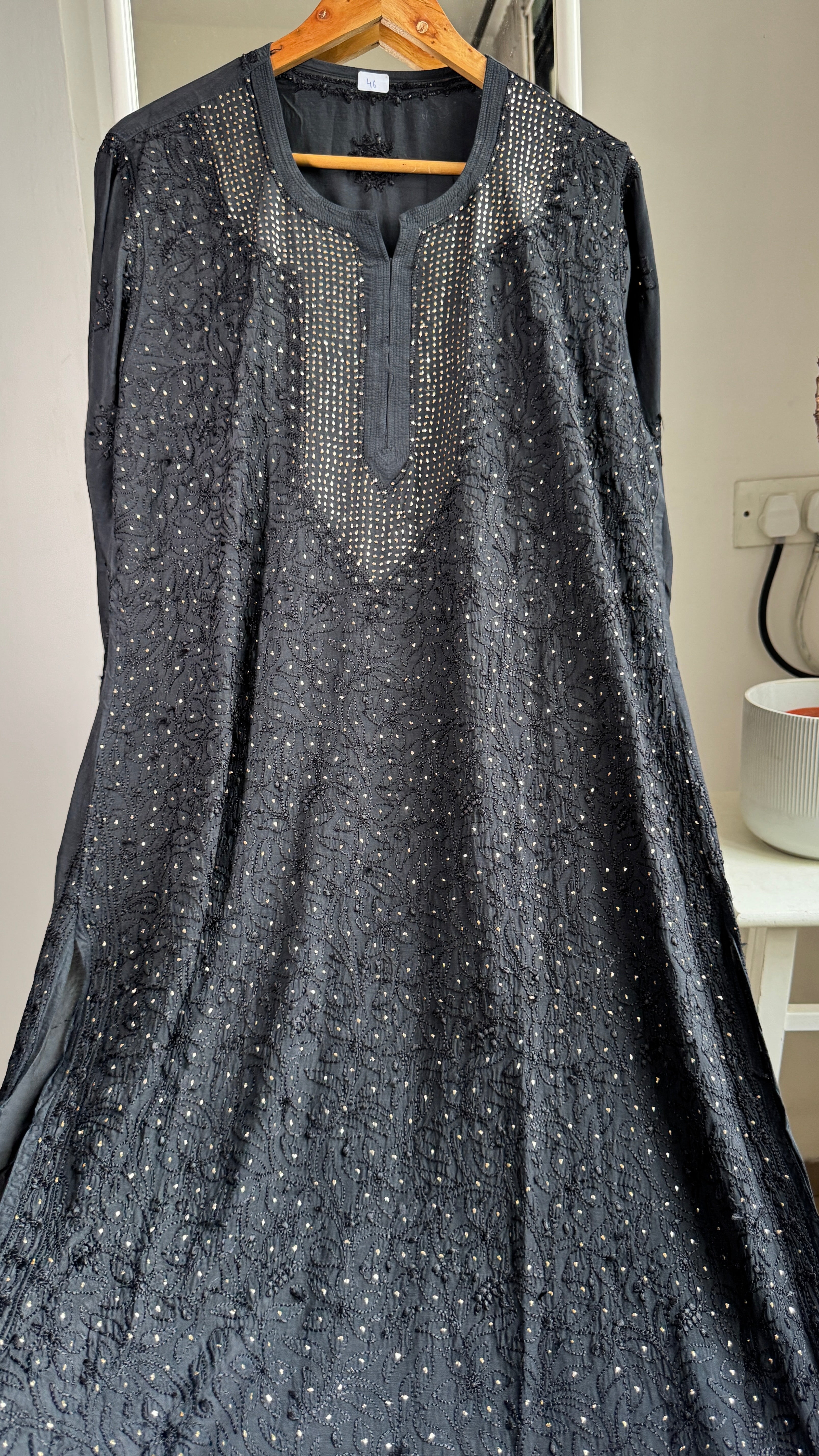 Muslin Chikankari Full Jaal Kurti with Mukaish work - Black - Aayat Collection