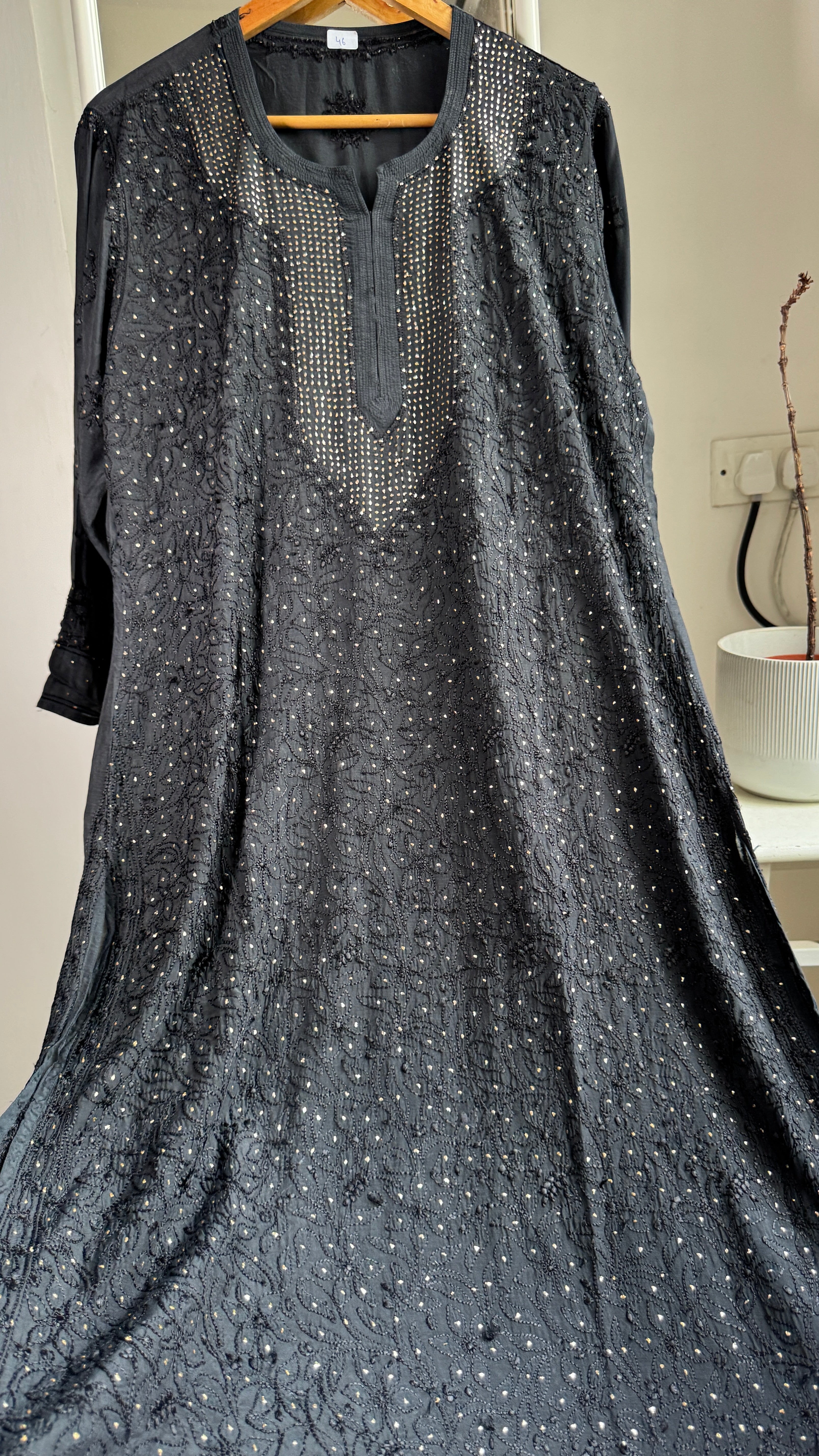Muslin Chikankari Full Jaal Kurti with Mukaish work - Black - Aayat Collection