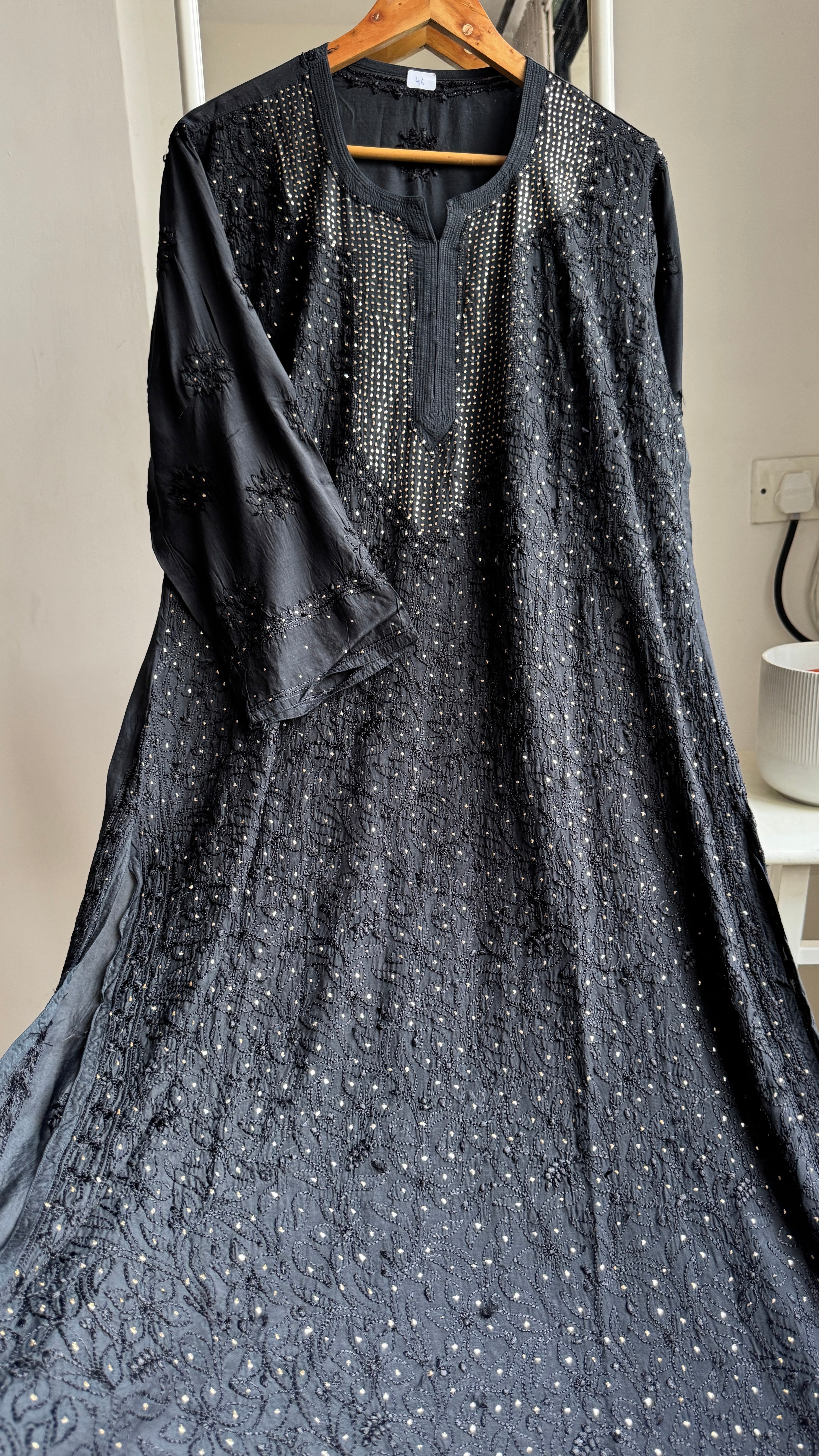 Muslin Chikankari Full Jaal Kurti with Mukaish work - Black - Aayat Collection