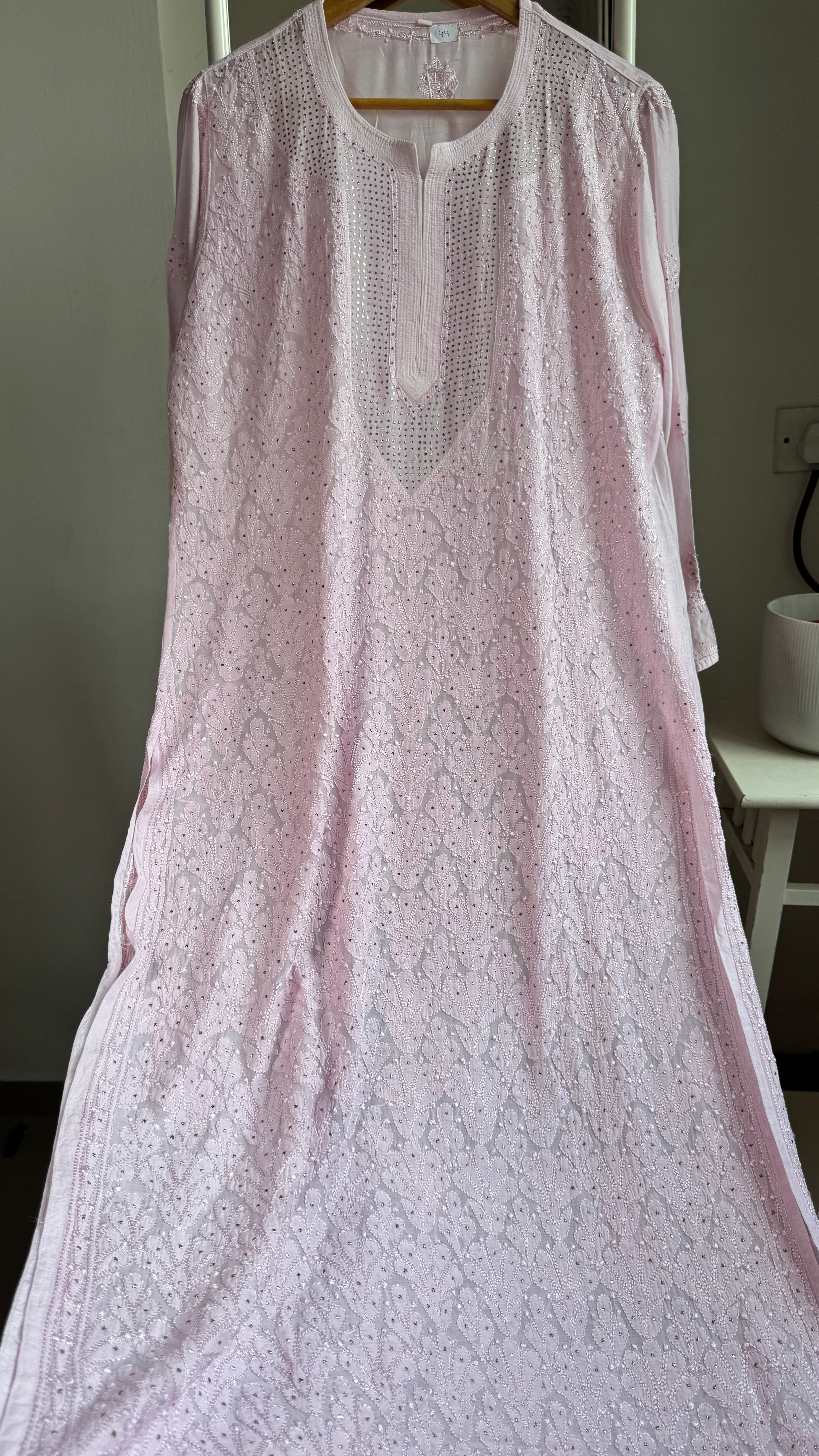 Muslin Chikankari Full Jaal Kurti with Mukaish work - Pink - Aayat Collection