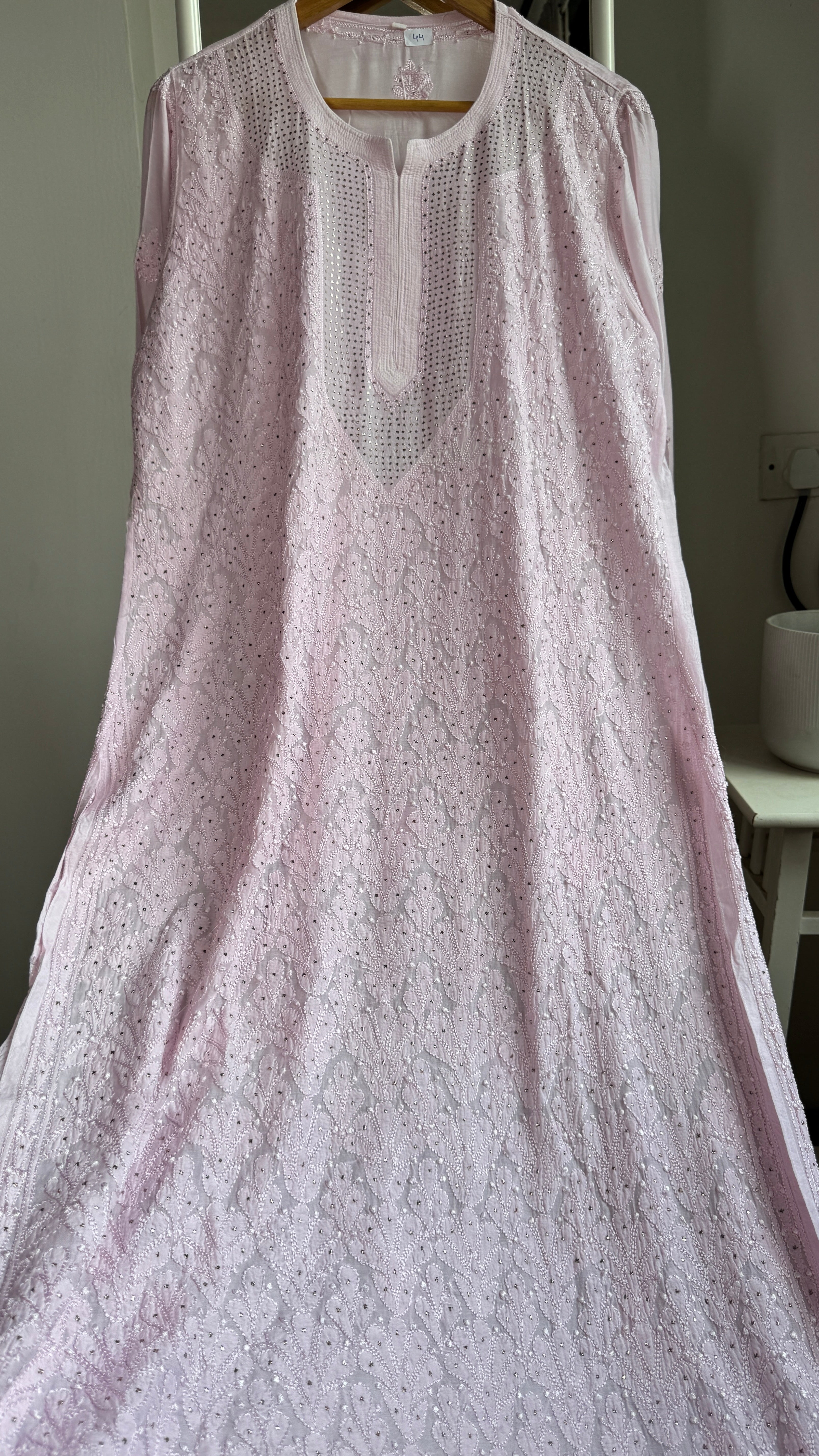 Muslin Chikankari Full Jaal Kurti with Mukaish work - Pink - Aayat Collection