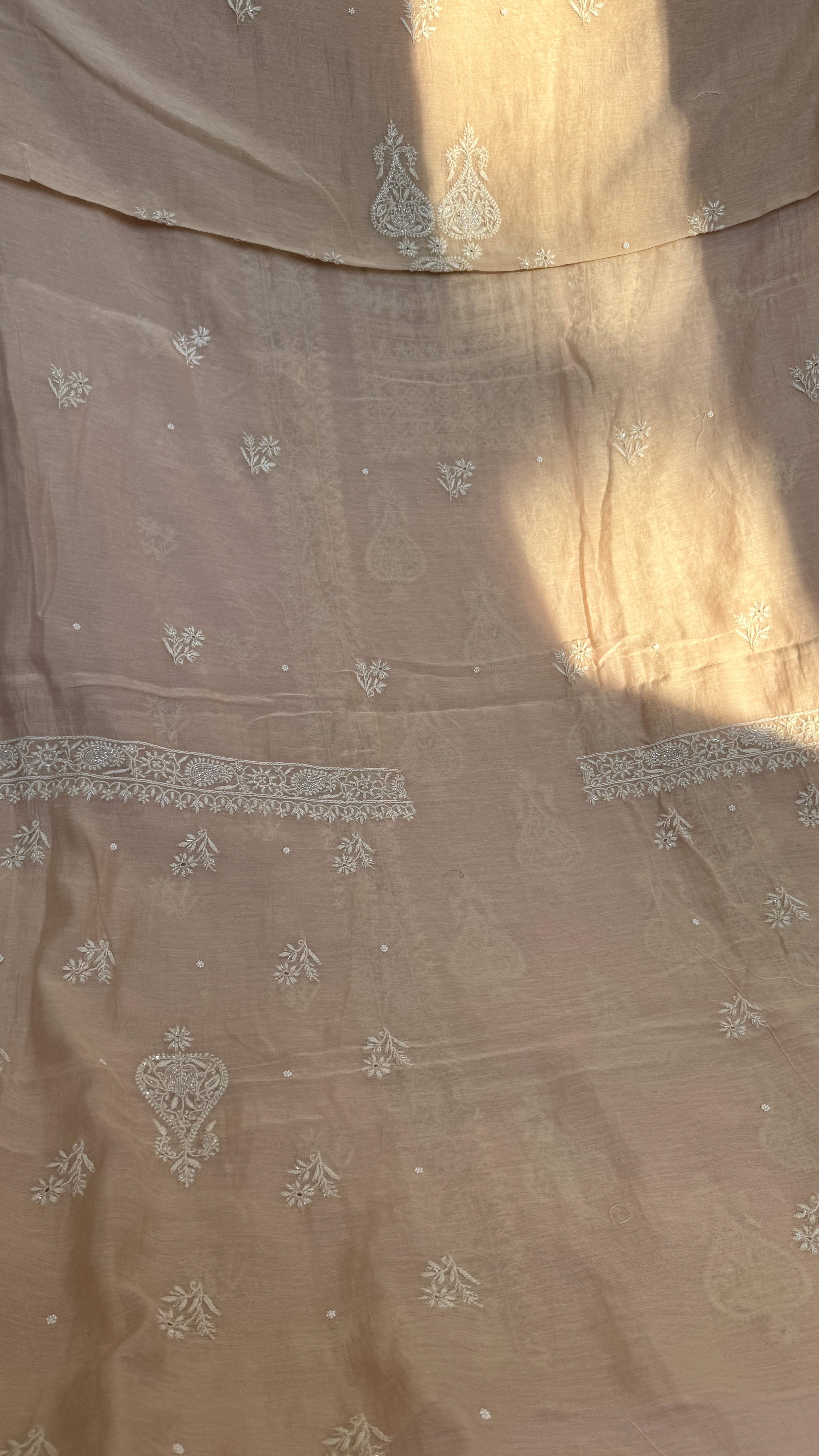 Mul Chanderi Chikankari - Heavy Unstitched Set - Pale Pink