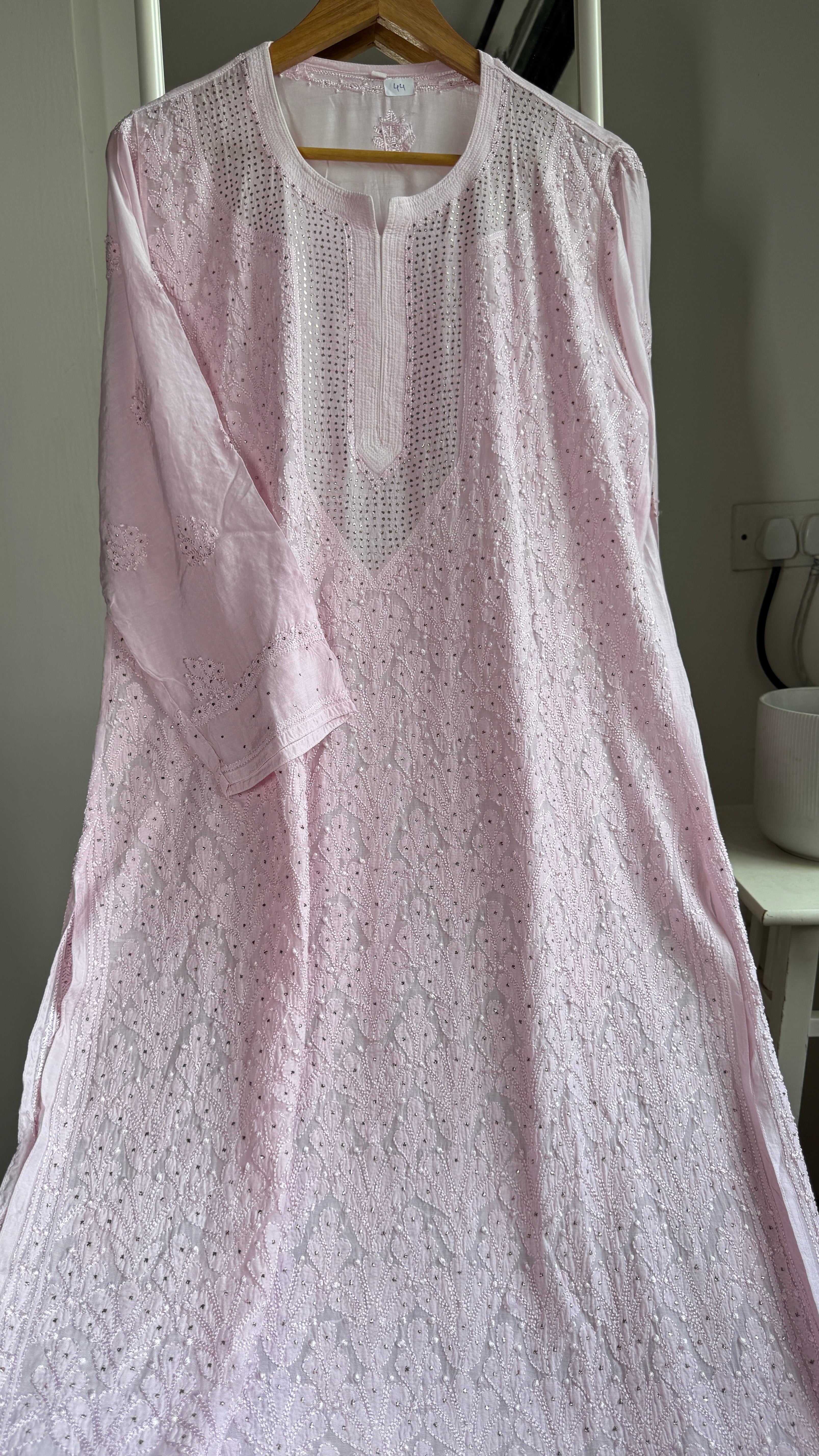 Muslin Chikankari Full Jaal Kurti with Mukaish work - Pink - Aayat Collection