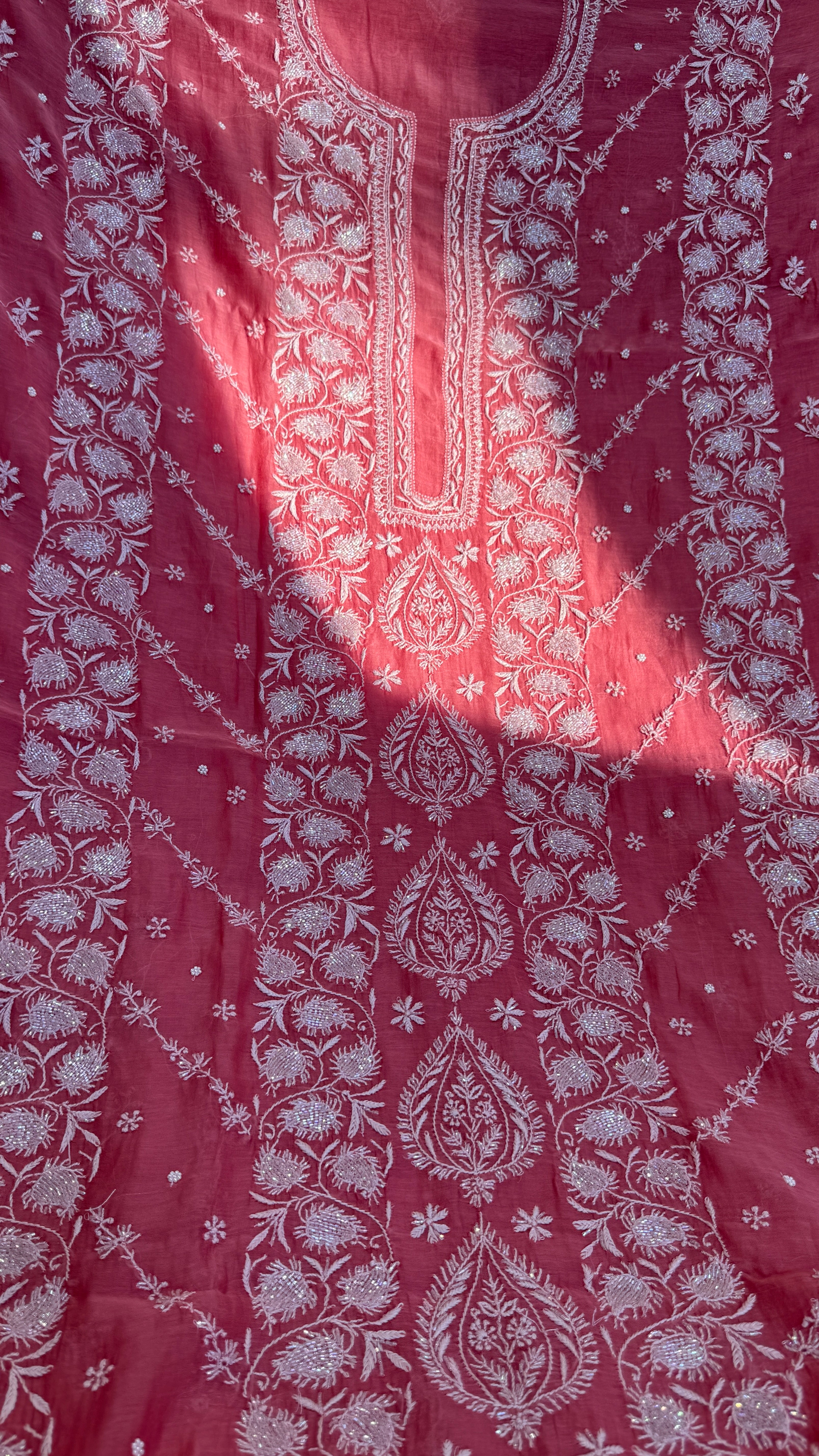 Mul Chanderi Chikankari  - Rosewood