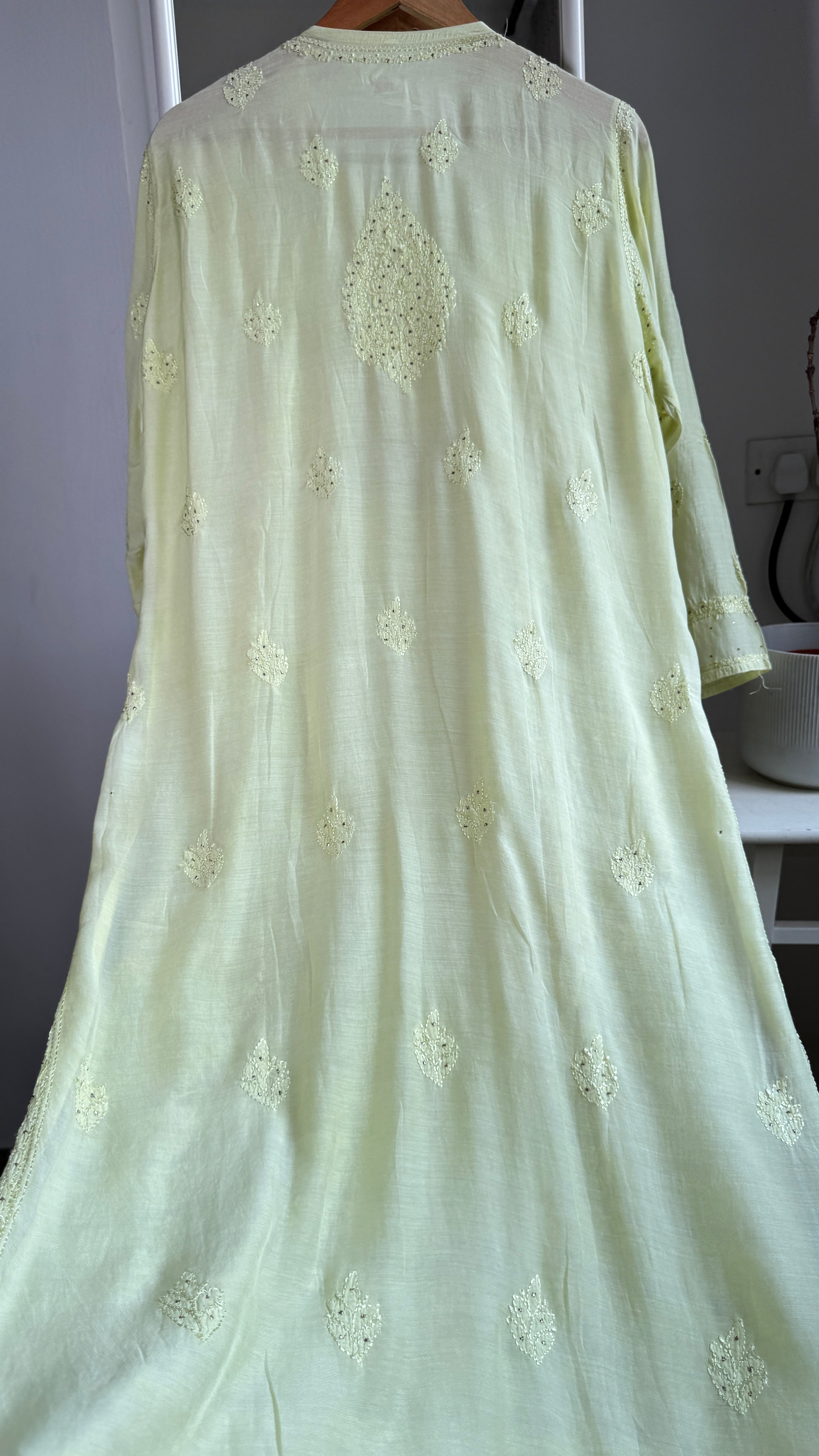 Muslin Chikankari Full Jaal Kurti with Mukaish work - Apple Green -Aayat Collection