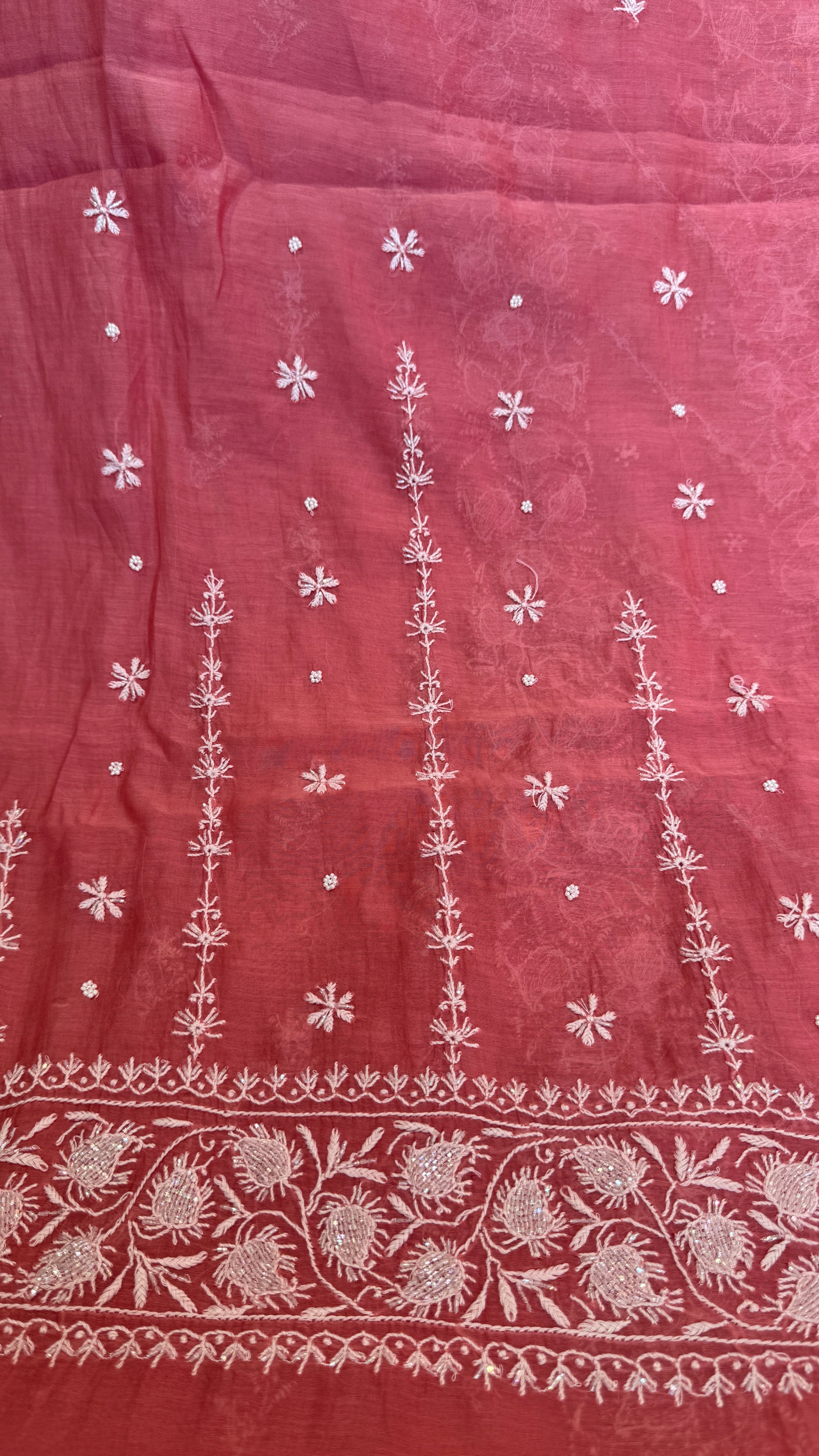 Mul Chanderi Chikankari  - Rosewood