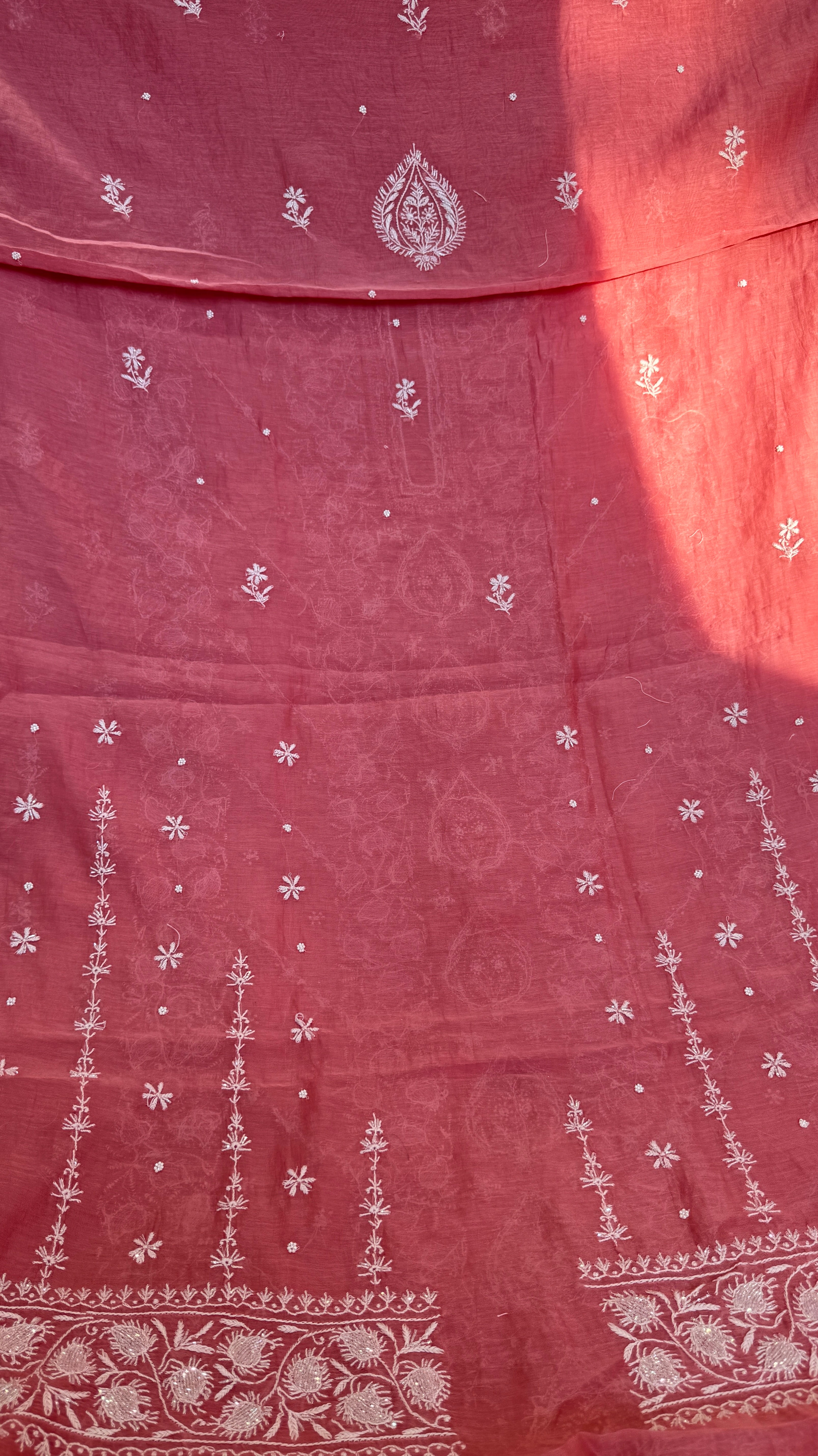 Mul Chanderi Chikankari  - Rosewood