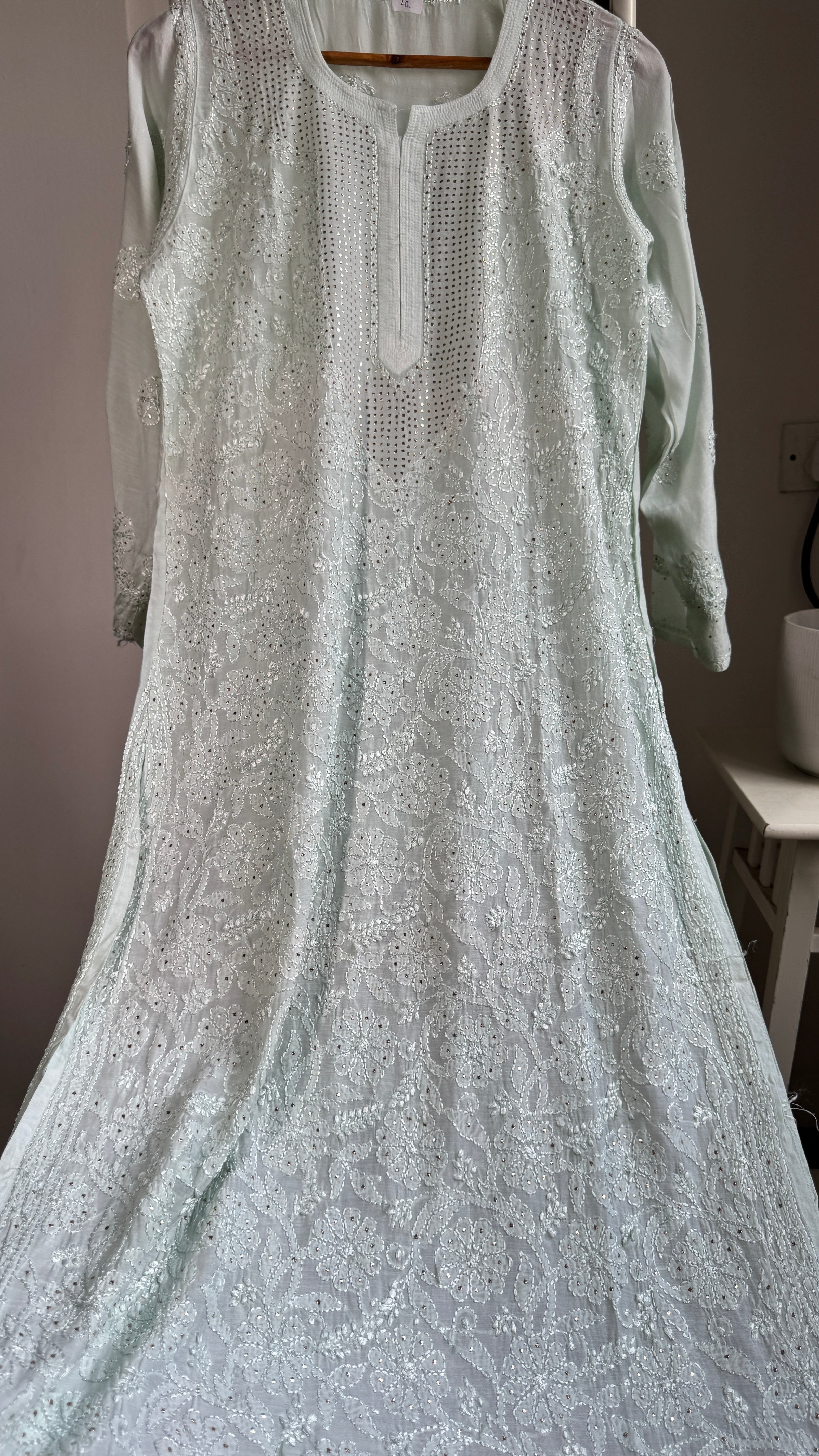 Muslin Chikankari Full Jaal Kurti with Mukaish work - Pistachio Green - Aayat Collection