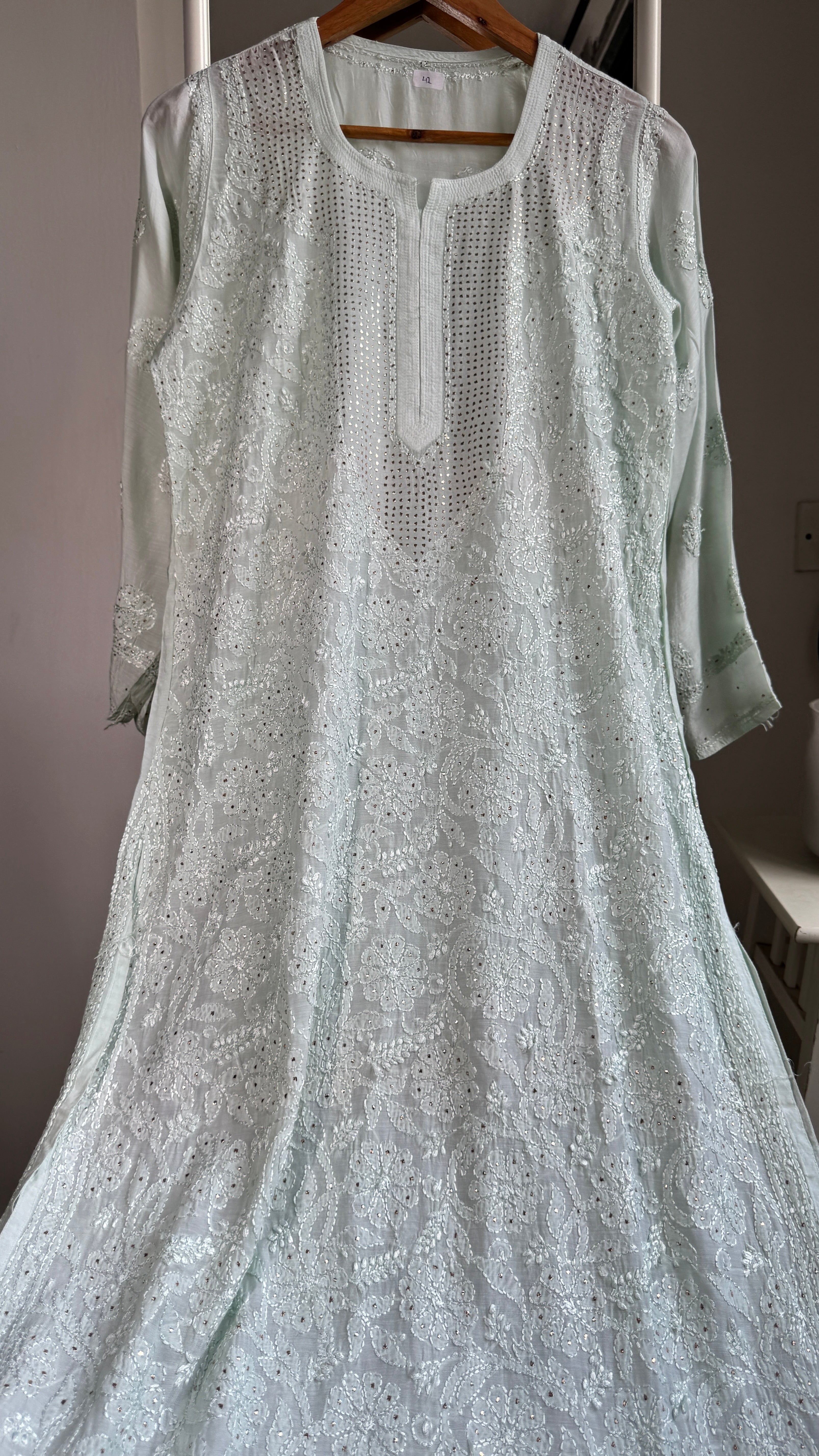 Muslin Chikankari Full Jaal Kurti with Mukaish work - Pistachio Green - Aayat Collection
